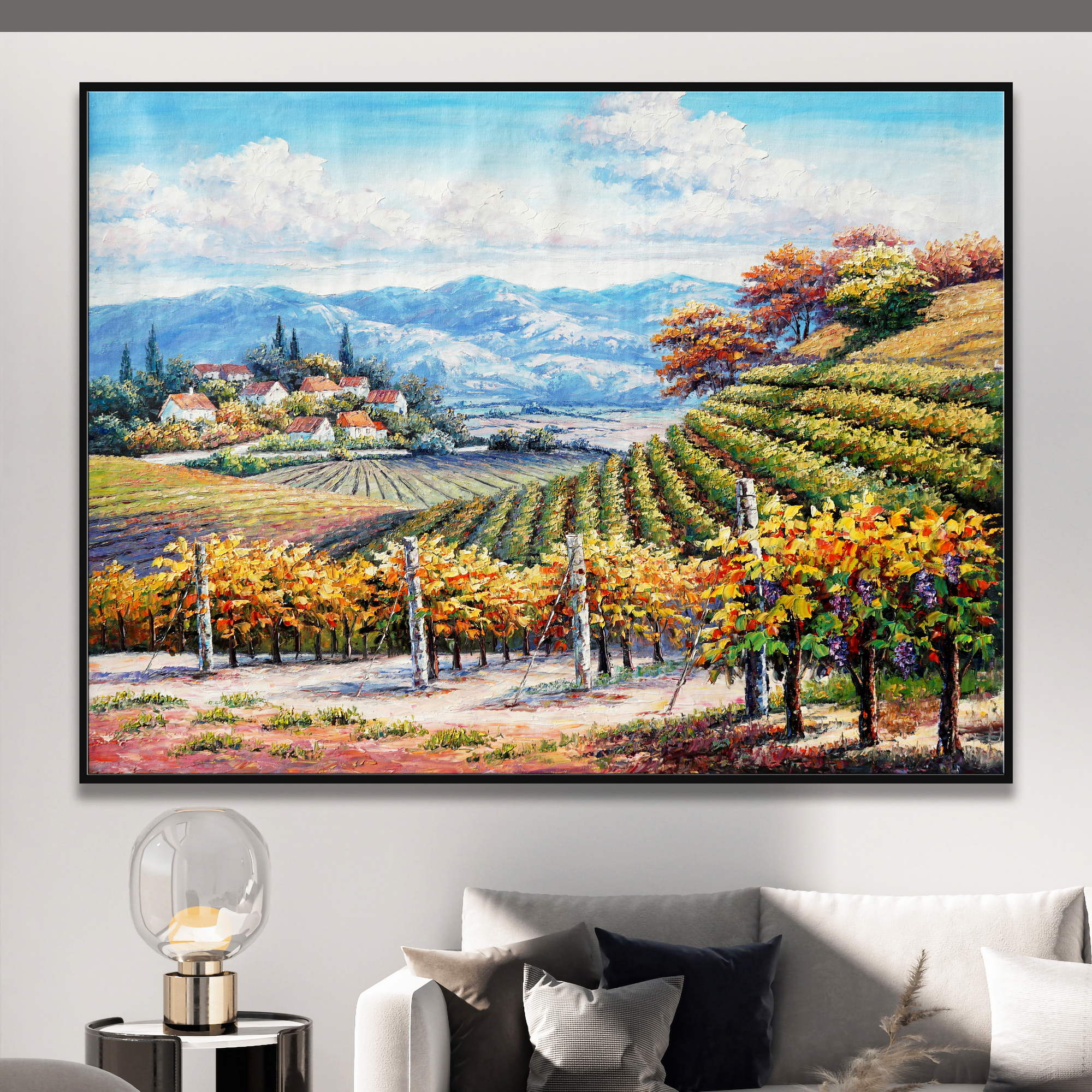 Dipinto a mano Toscana paesaggio con vigneti 75x100cm