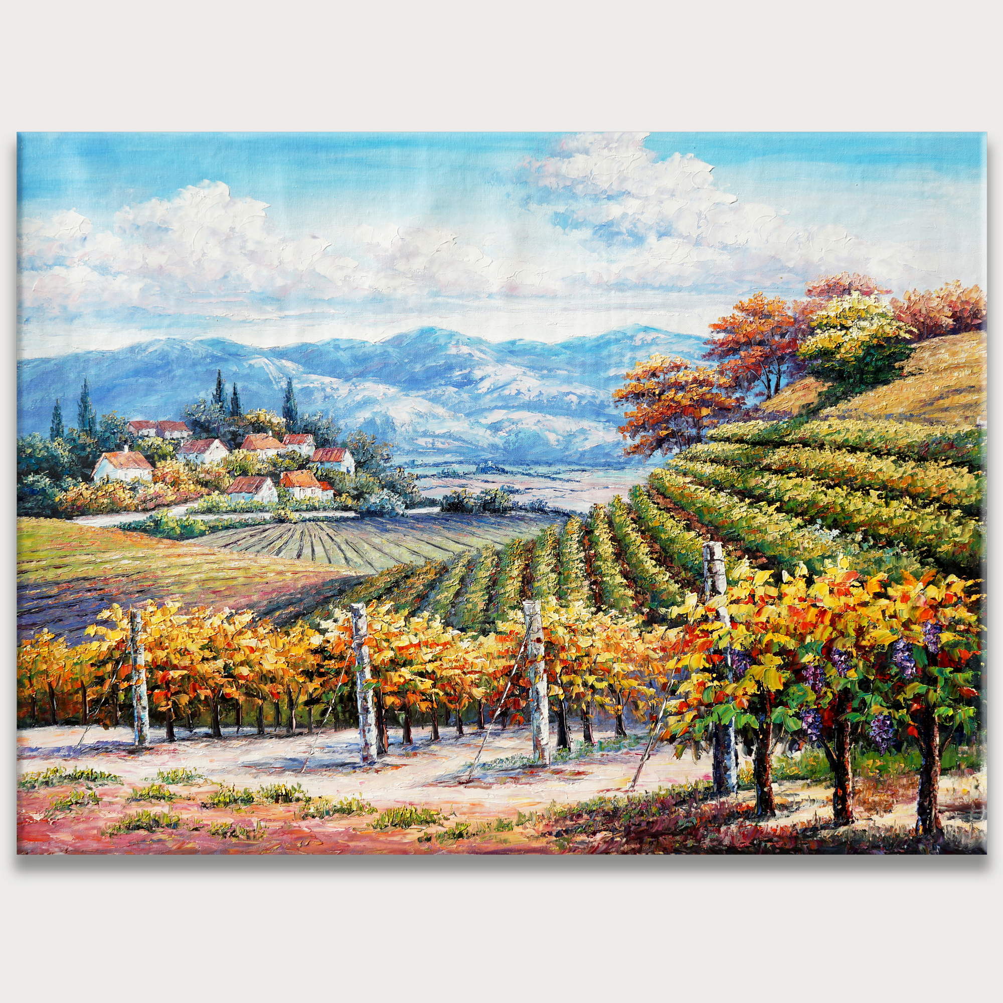 Hand painted Tuscany landscape with vineyards 75x100cm