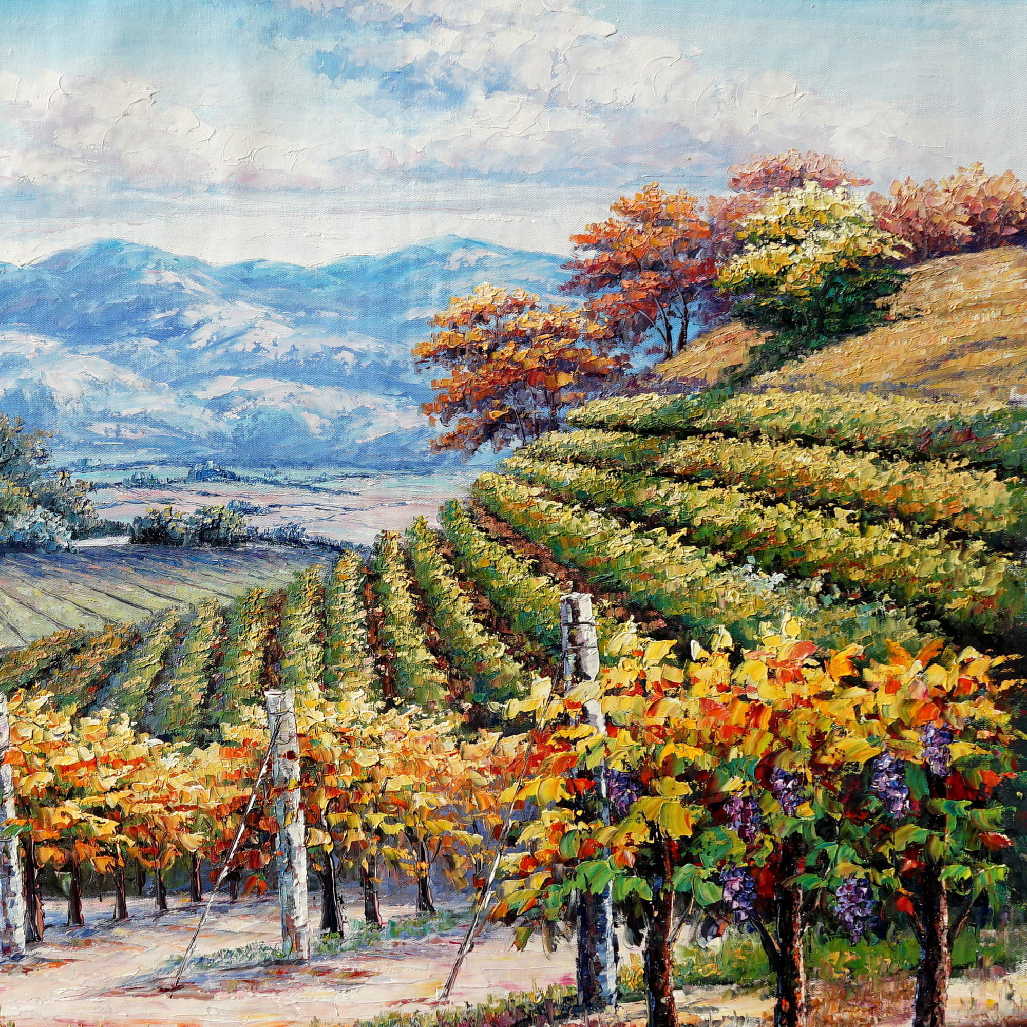 Dipinto a mano Toscana paesaggio con vigneti 75x100cm