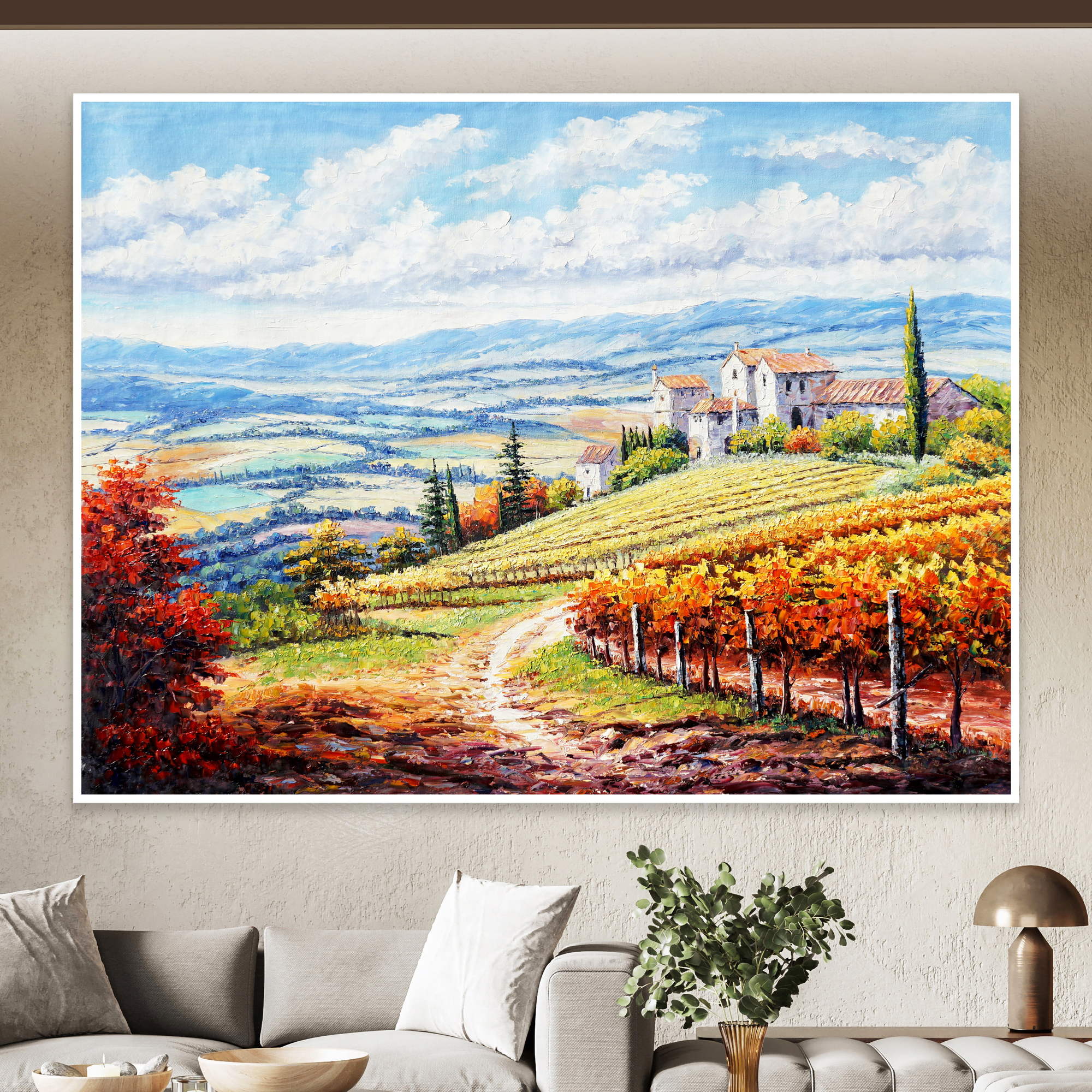 Vignobles des collines toscanes peintes à la main 75x100cm