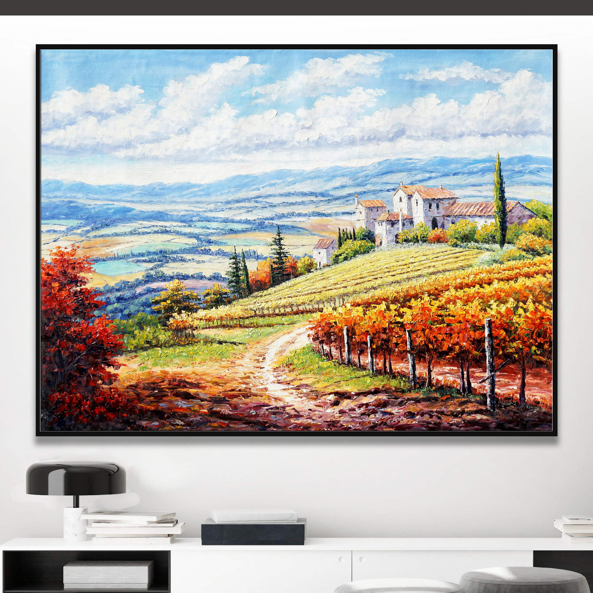 Vignobles des collines toscanes peintes à la main 75x100cm