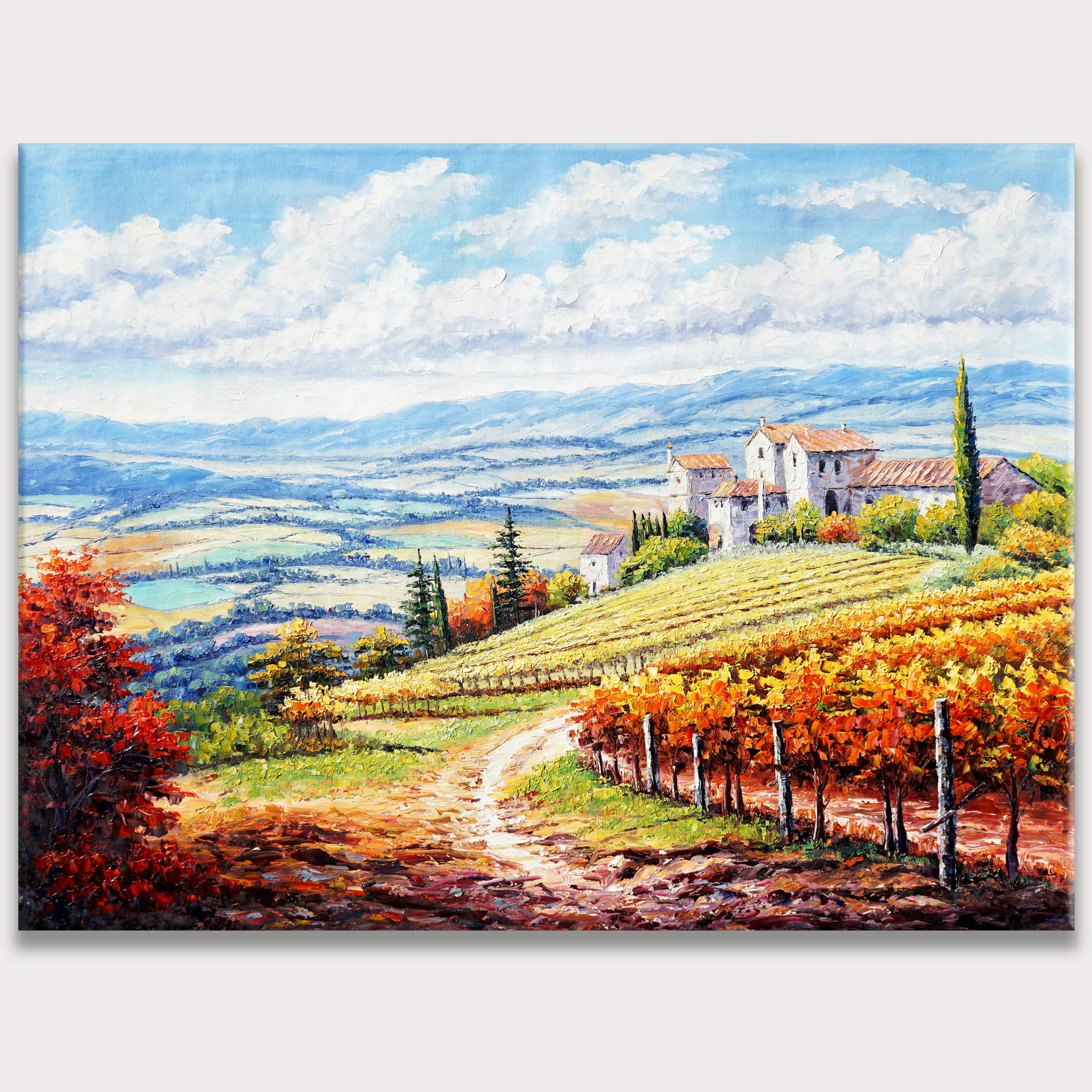 Hand painted Tuscan hills vineyards 75x100cm