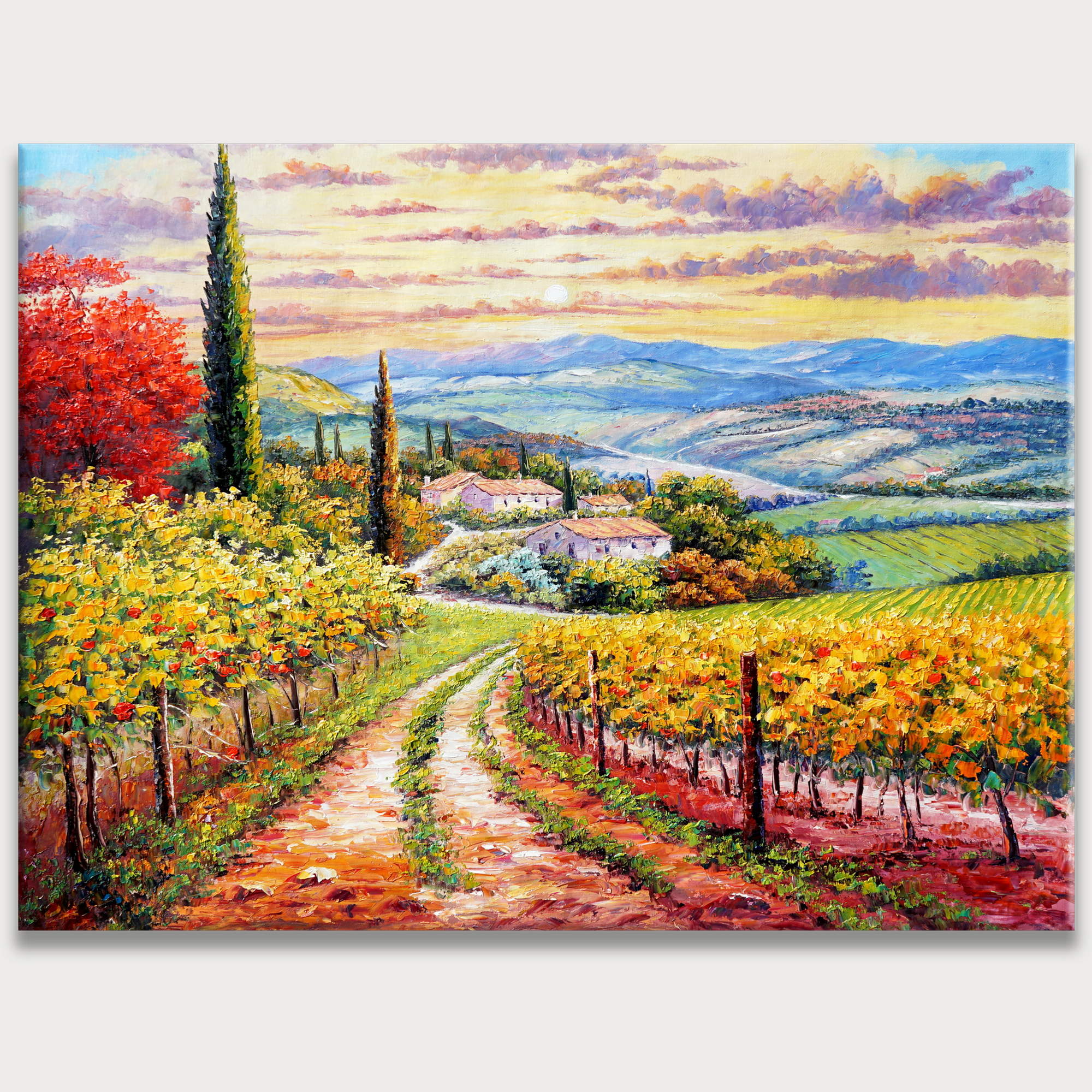 Hand painted Tuscan Landscape at Sunrise 75x100cm