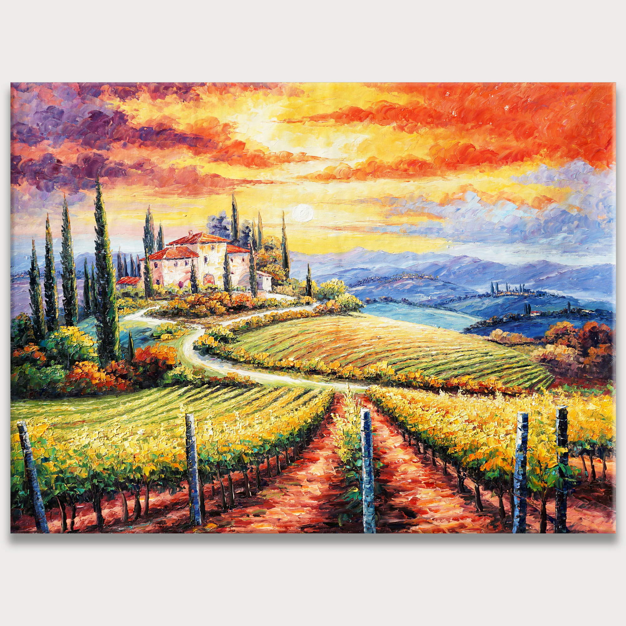 Hand painted Tuscan Landscape at Sunset 75x100cm