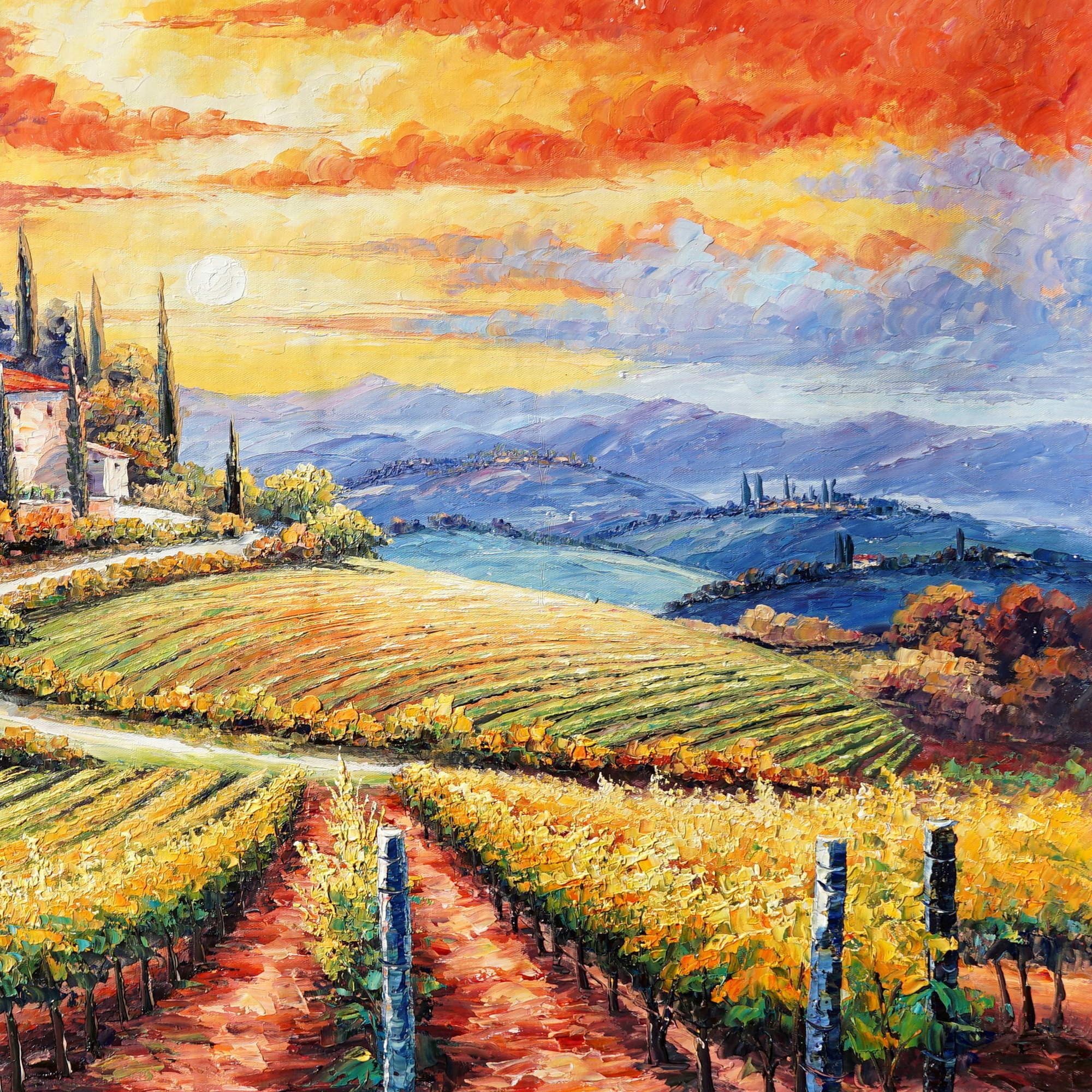 Dipinto a mano Paesaggio Toscano al Tramonto 75x100cm
