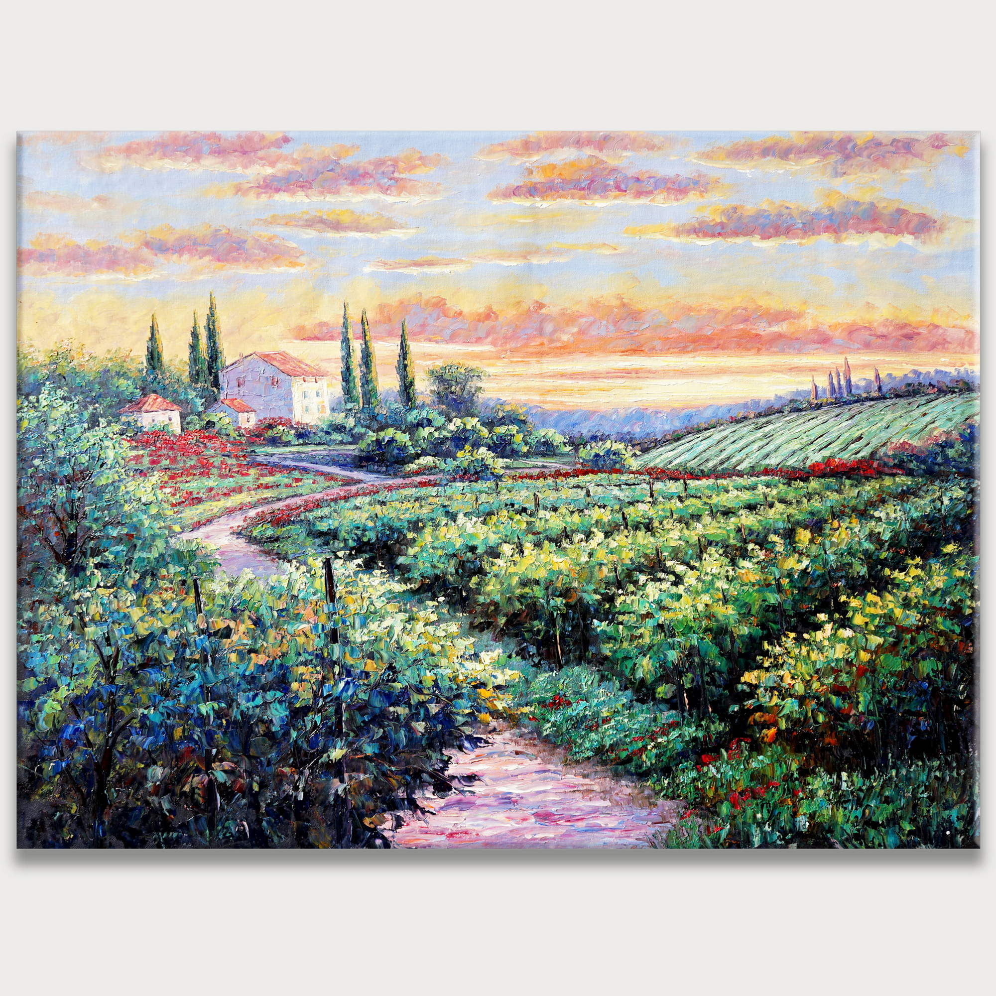 Dipinto a mano Toscana Paesaggio al tramonto 75x100cm
