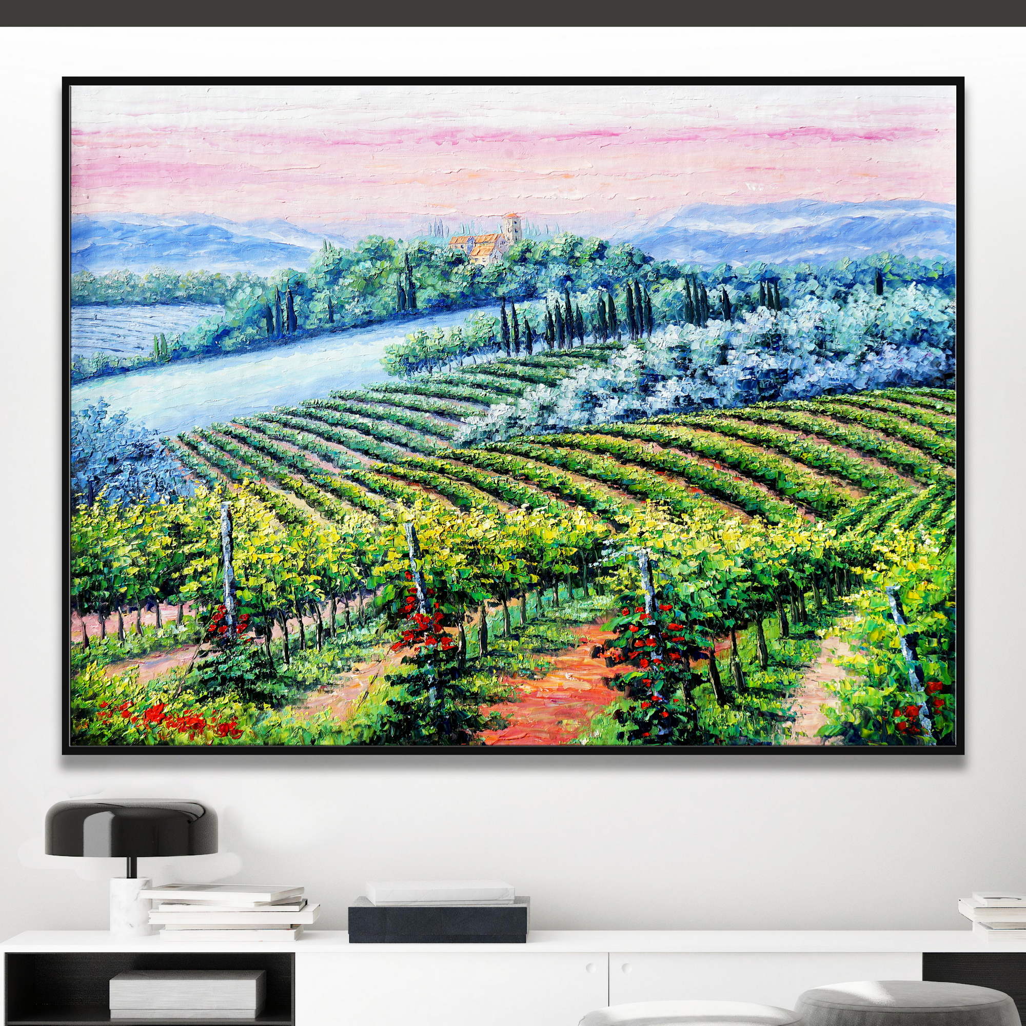 Hand painted Vineyards at sunset 75x100cm