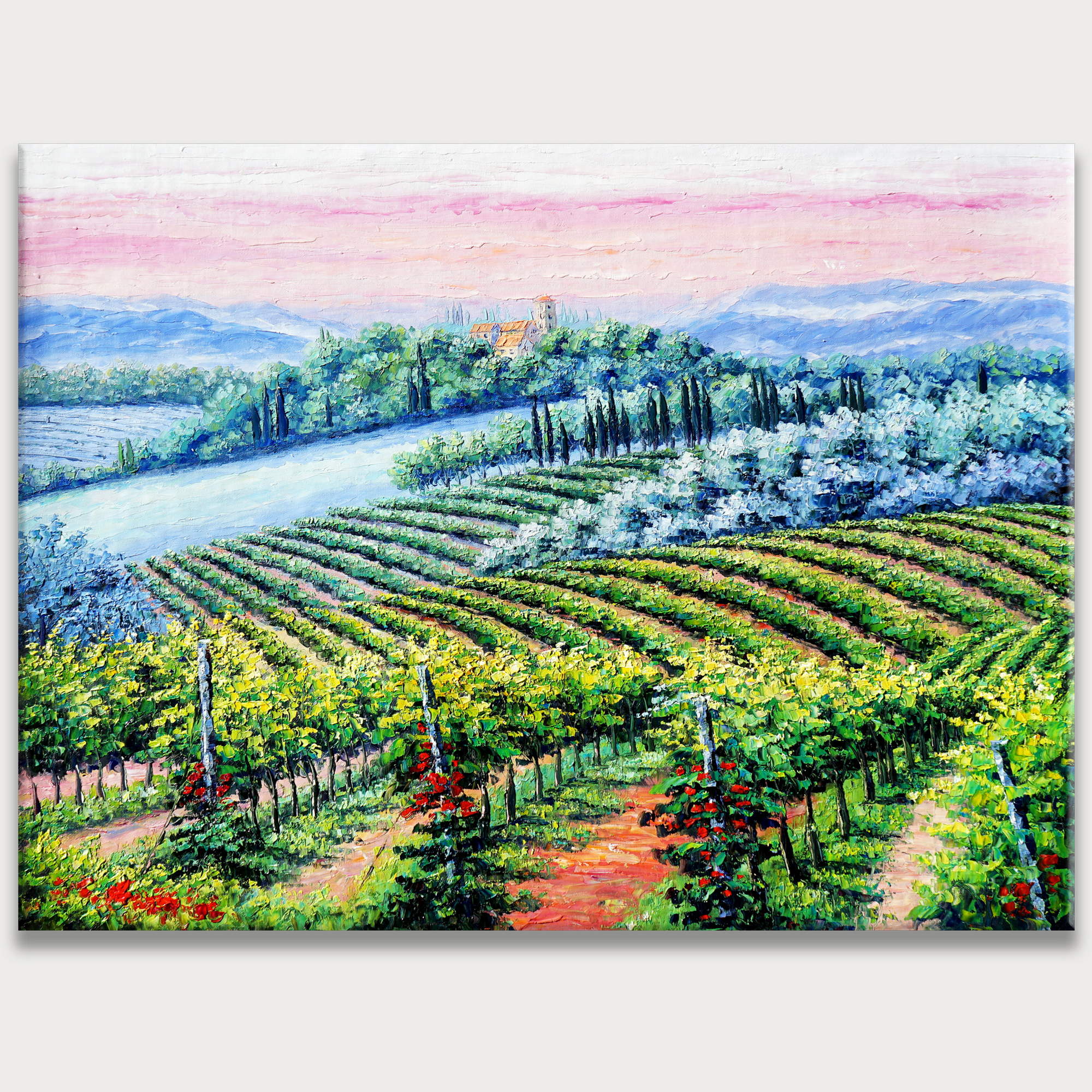 Vignobles peints à la main au coucher du soleil 75x100cm