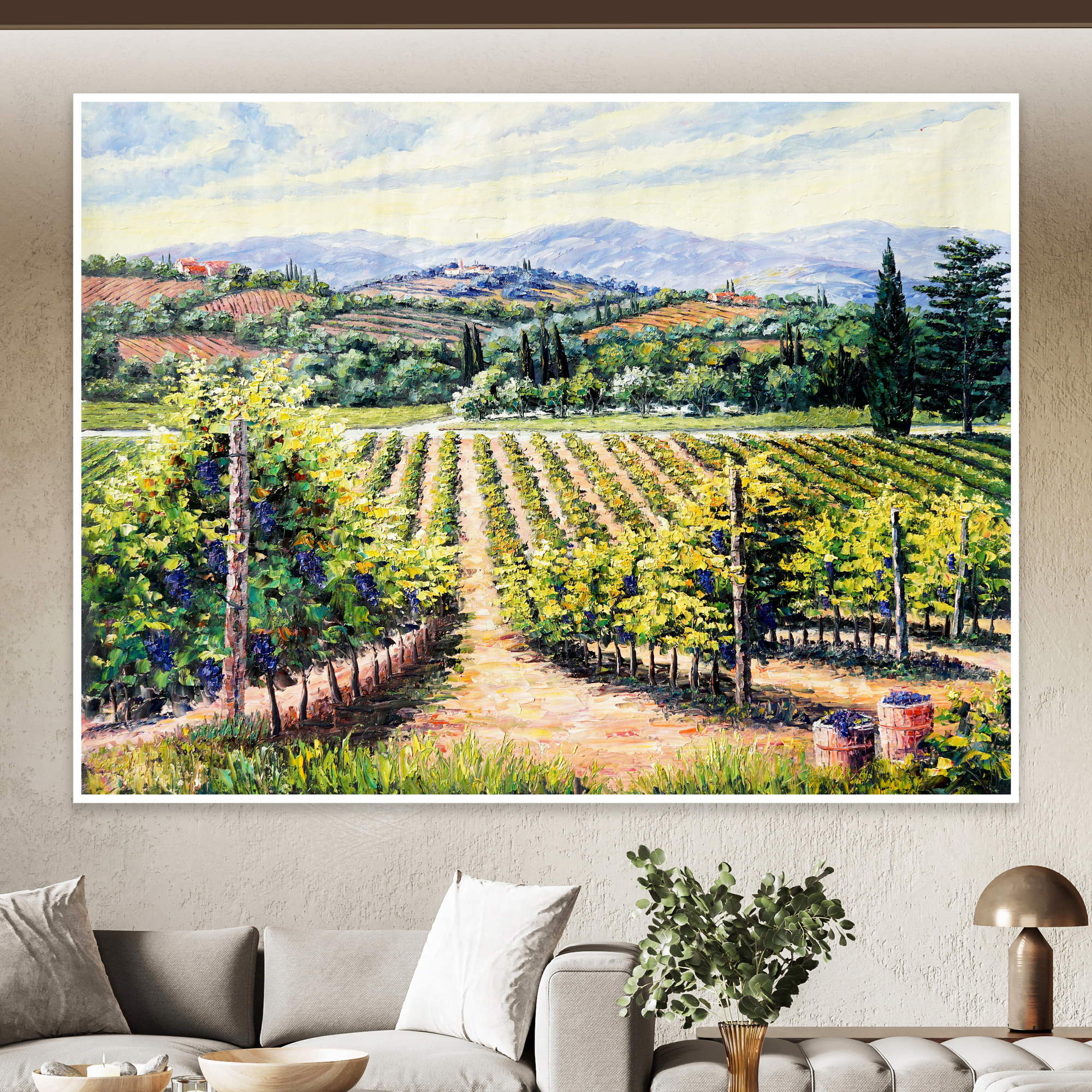 Vignoble Toscane peint à la main 75x100cm