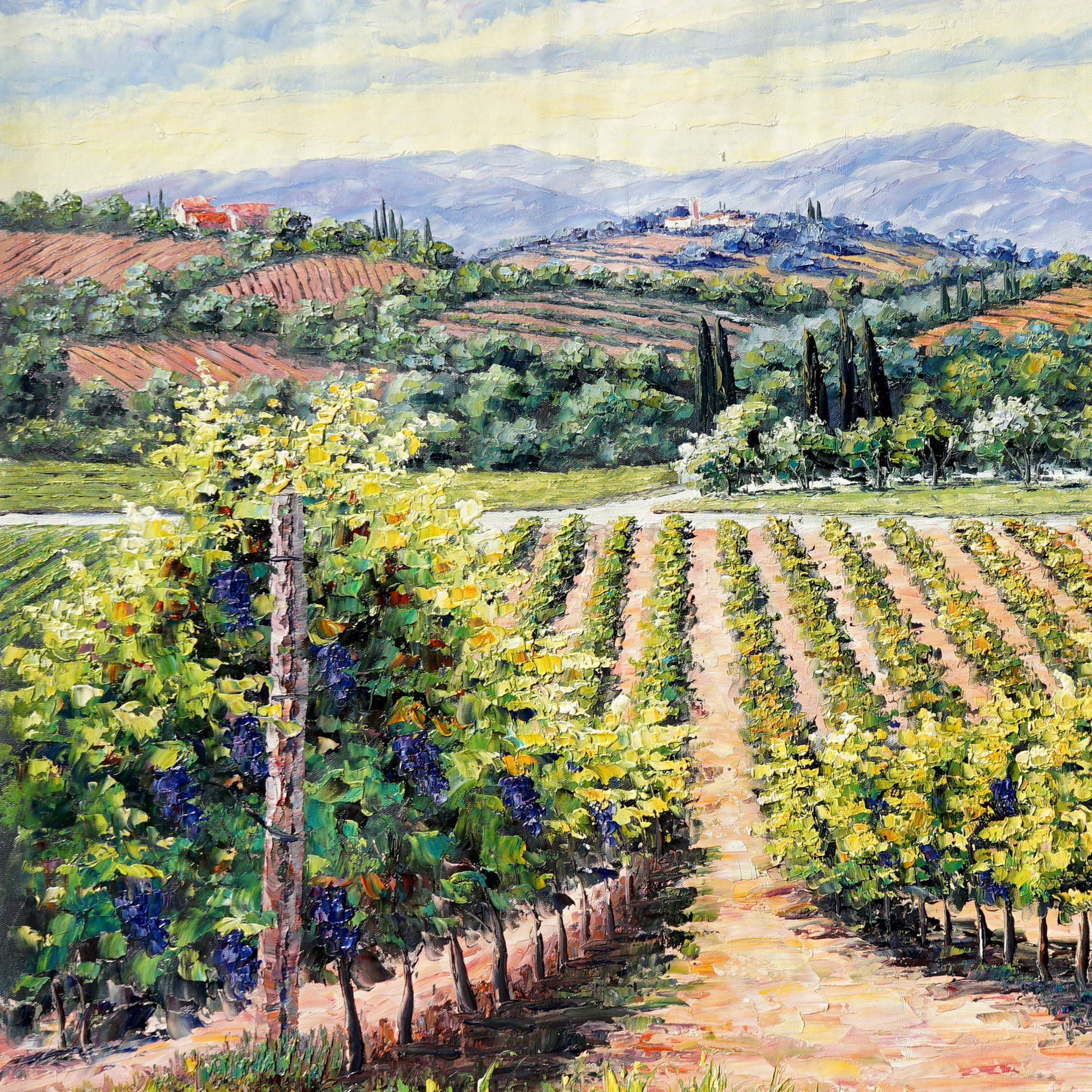 Vignoble Toscane peint à la main 75x100cm