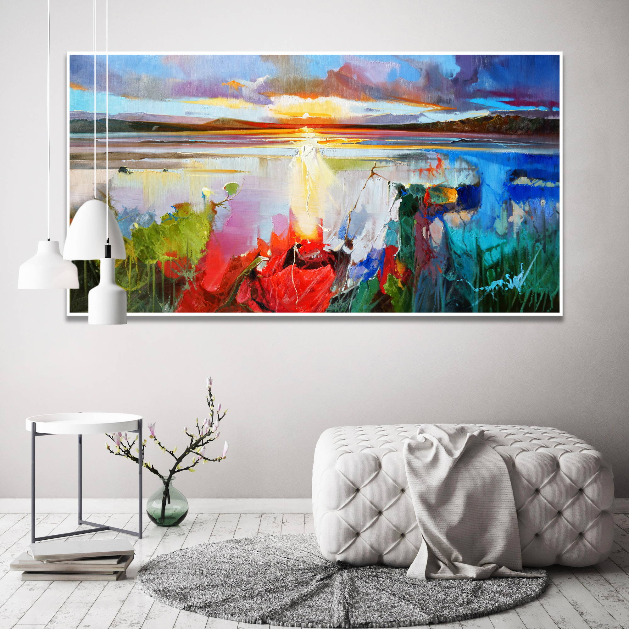 Hand painted Abstract Sunset 75x150cm