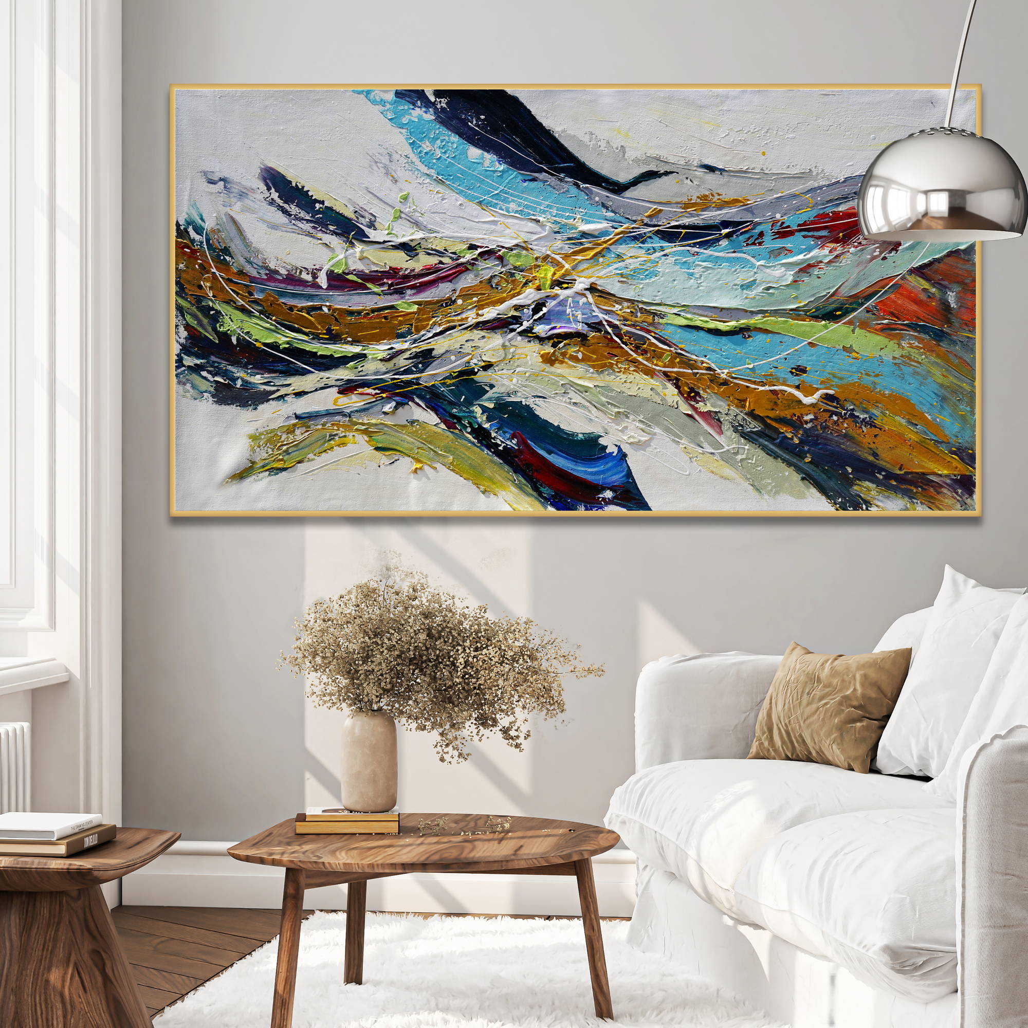 Hand painted Vortex of Colors Abstract 75x150cm