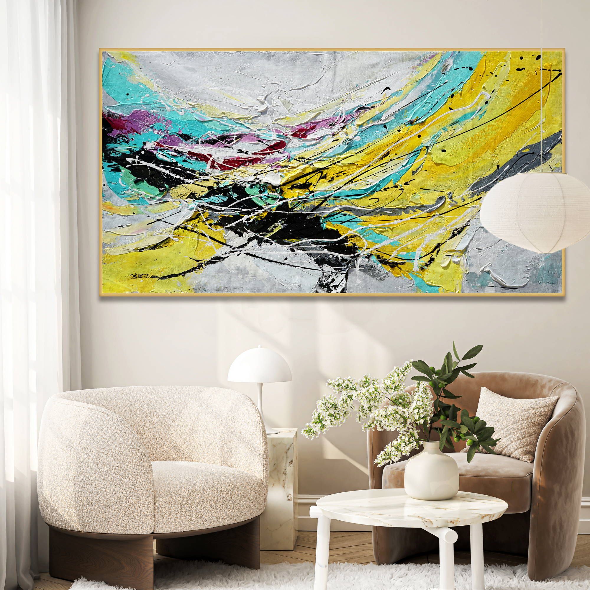 Hand painted Abstract Composition 75x150cm