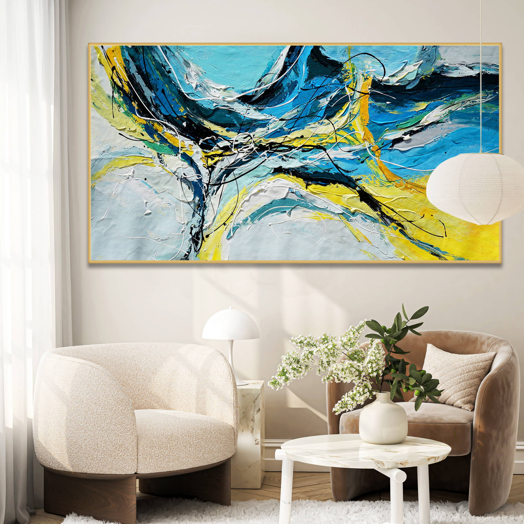 Hand painted Abstract dynamism 75x150cm