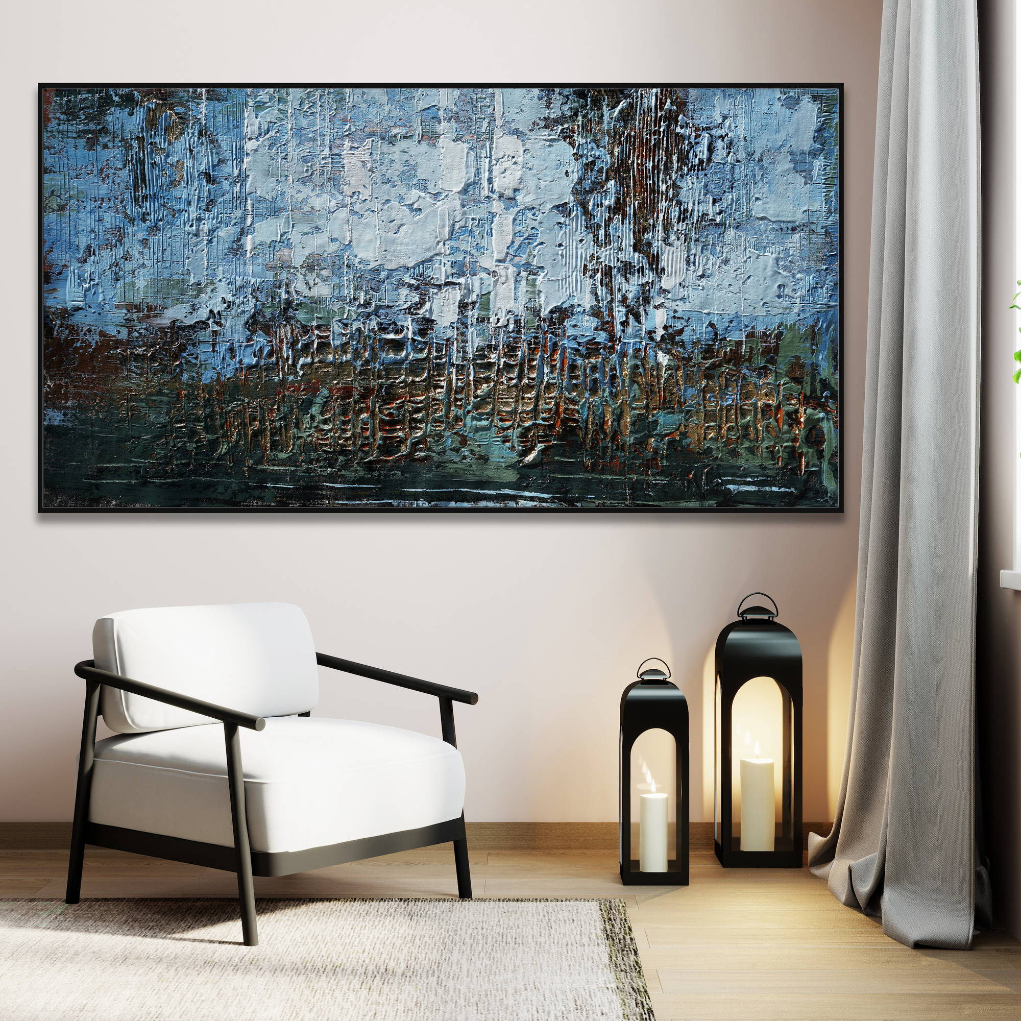 Hand painted Abstract Urban reflections 75x150cm