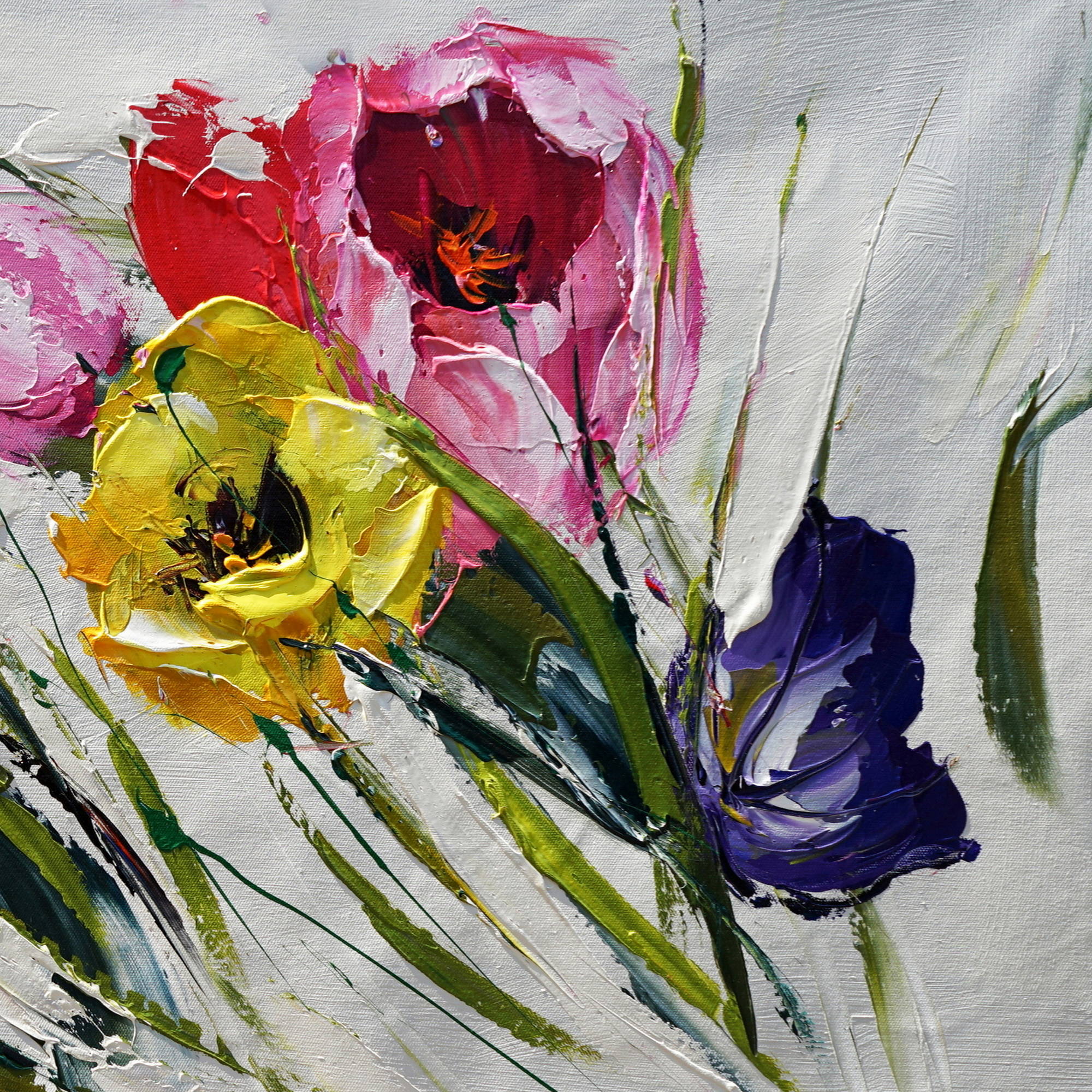 Bouquet de fleurs abstraites colorées peintes à la main 75x150cm