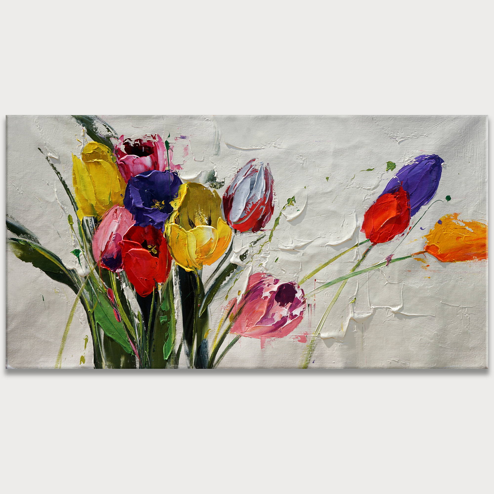 Composition abstraite Tulipes peinte à la main 75x150cm