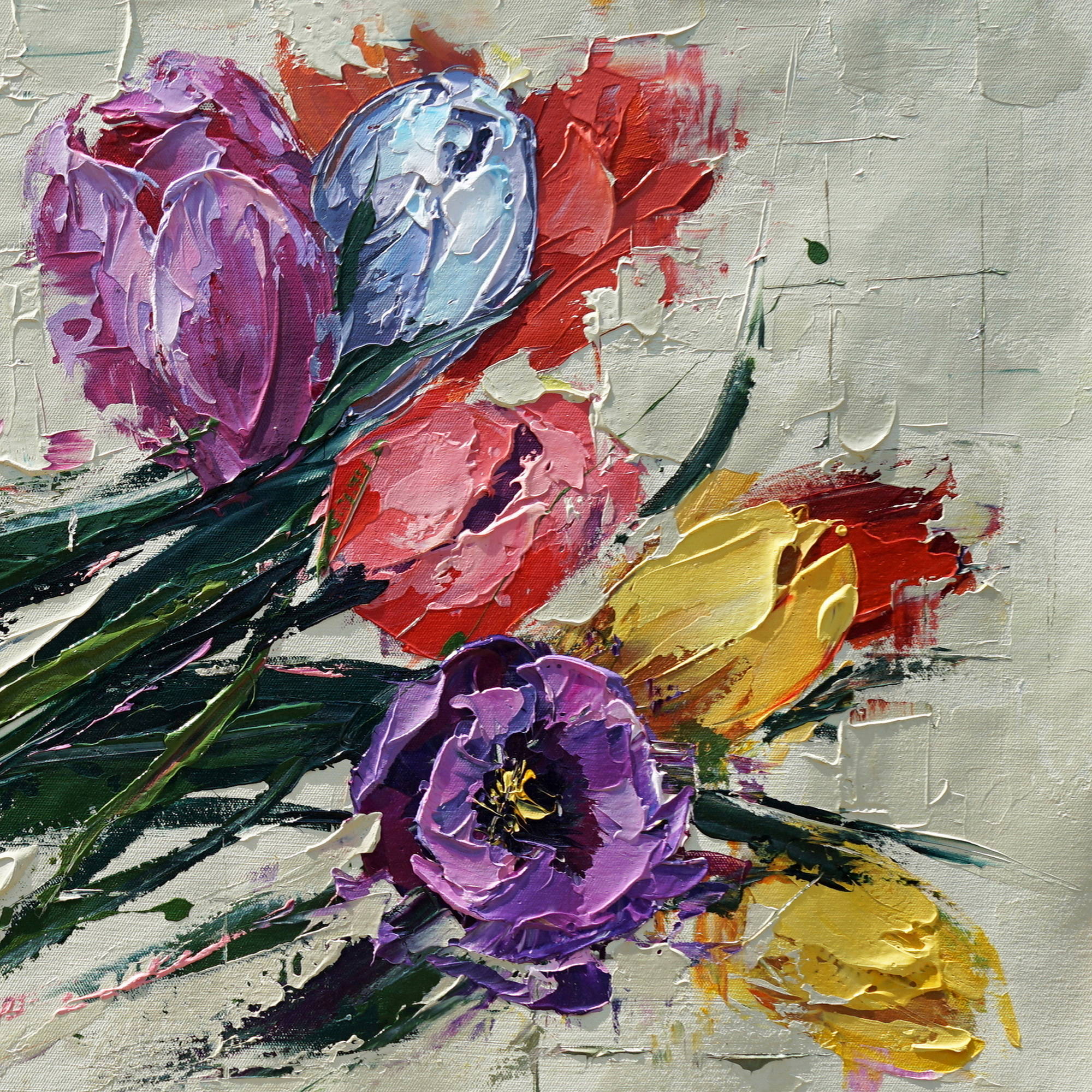 Composition de tulipes abstraites peintes à la main 75x150cm