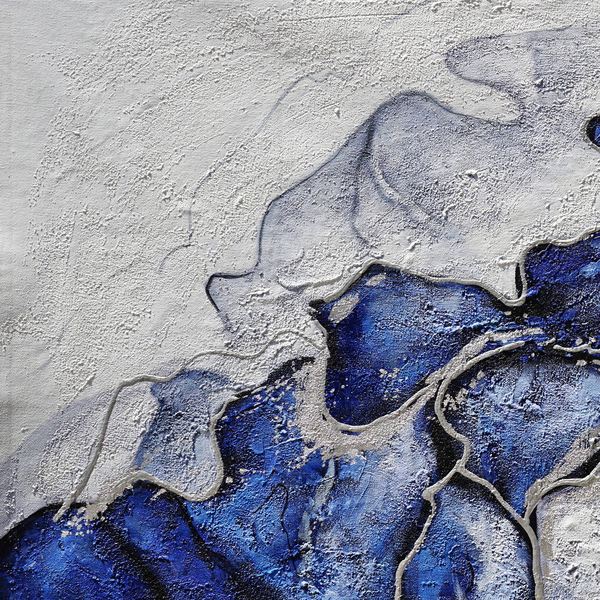 Dipinto a mano Astratto Blu e Grigio Mare in tempesta 75x150cm