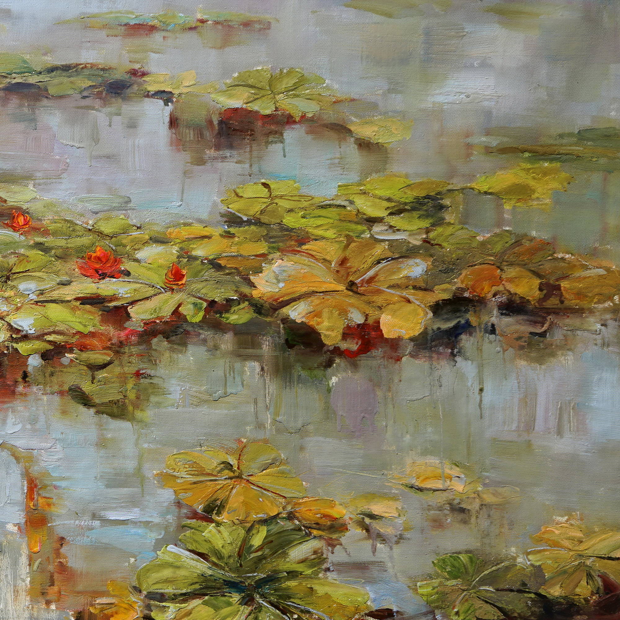 Nénuphars du Lac Nature peints à la main en fleurs 90x180cm