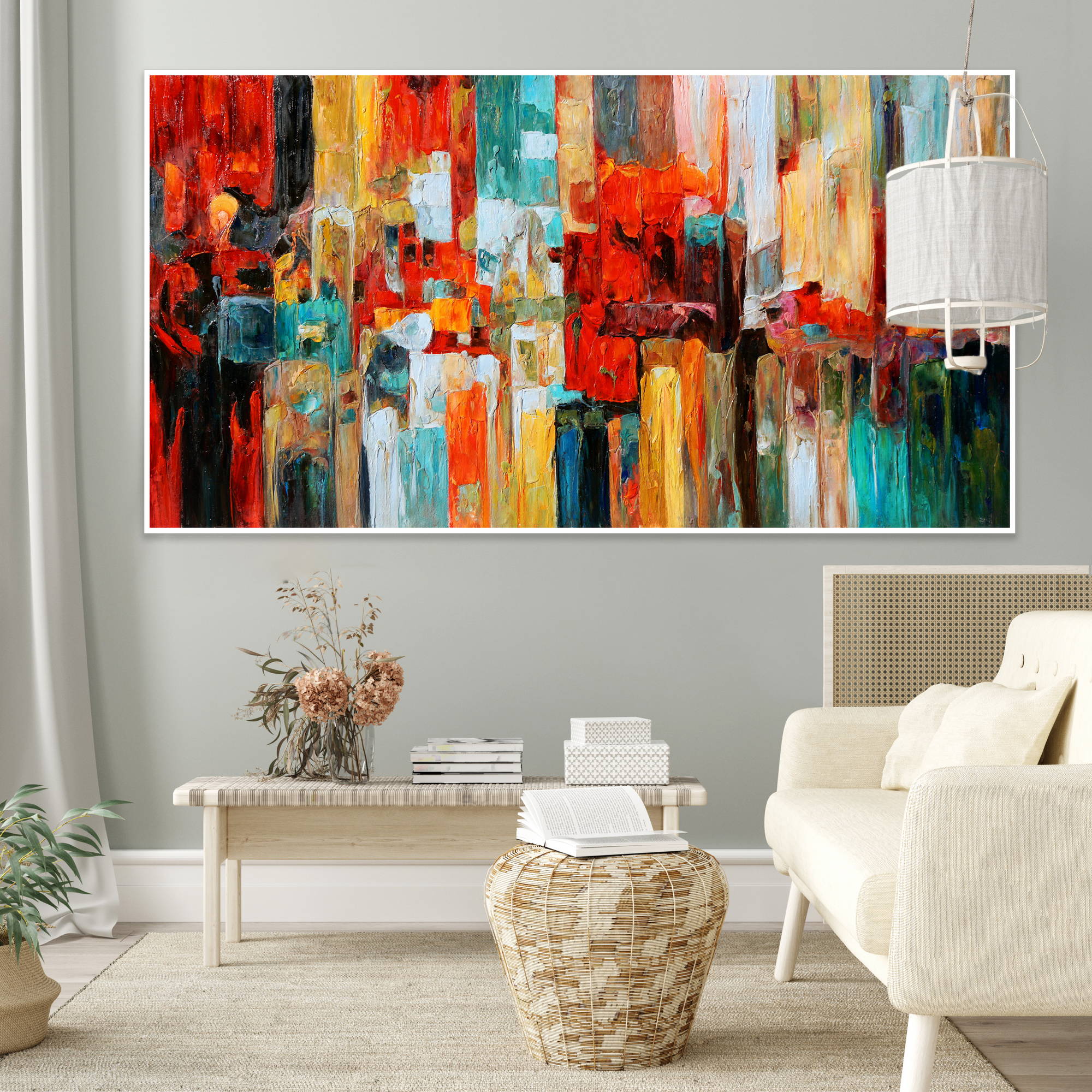 Hand painted Abstract Modern Bright colors 90x180cm