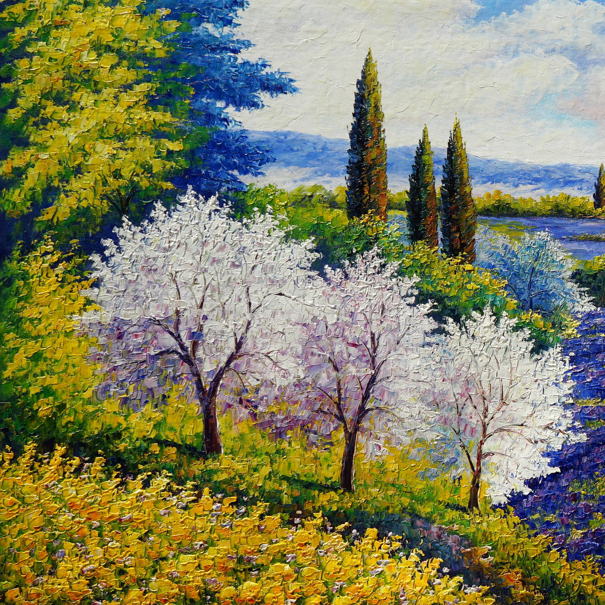 Nature Hills en fleurs Lavande peinte à la main 90x180cm