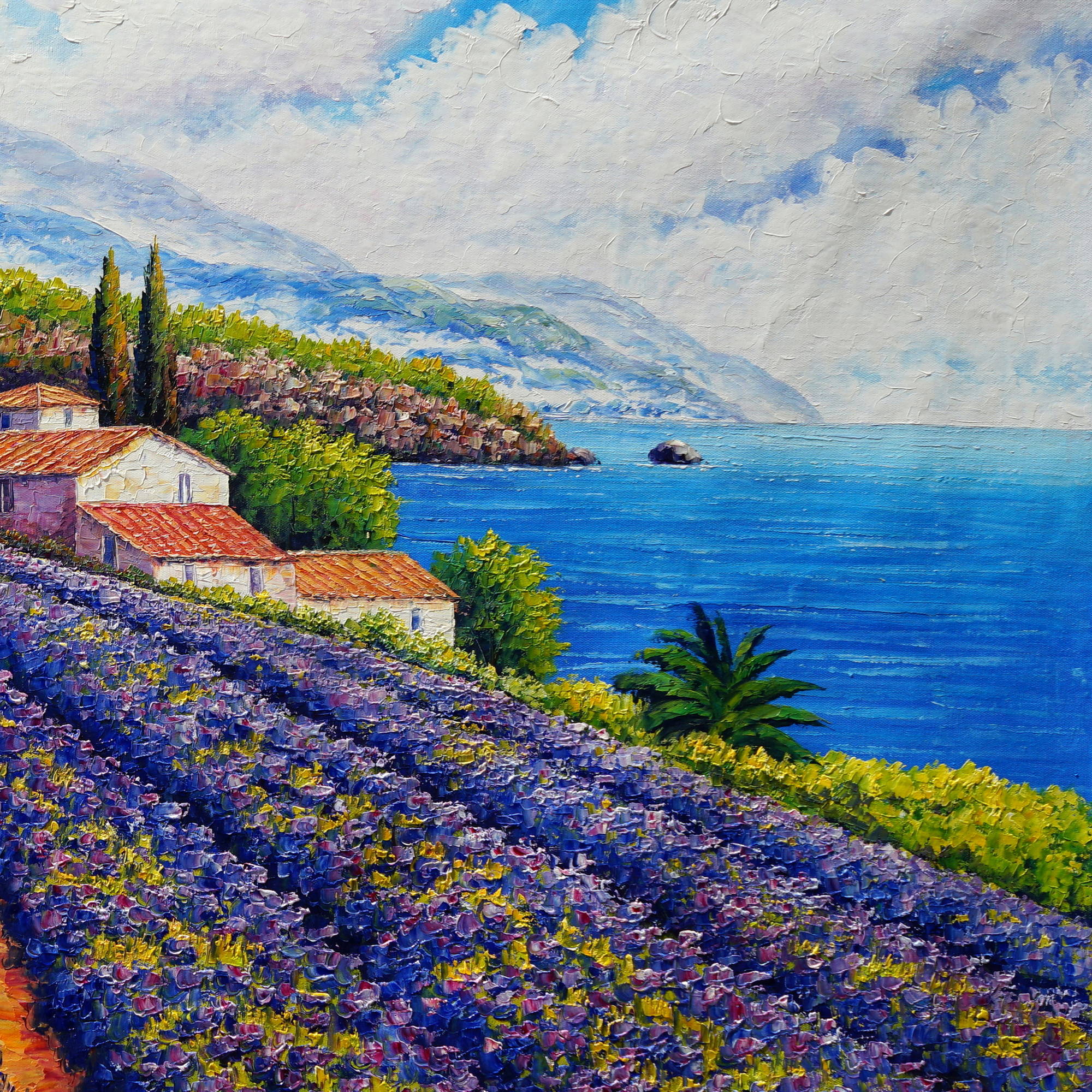 Hand painted Nature Hills in bloom Lavender Sea 90x180cm