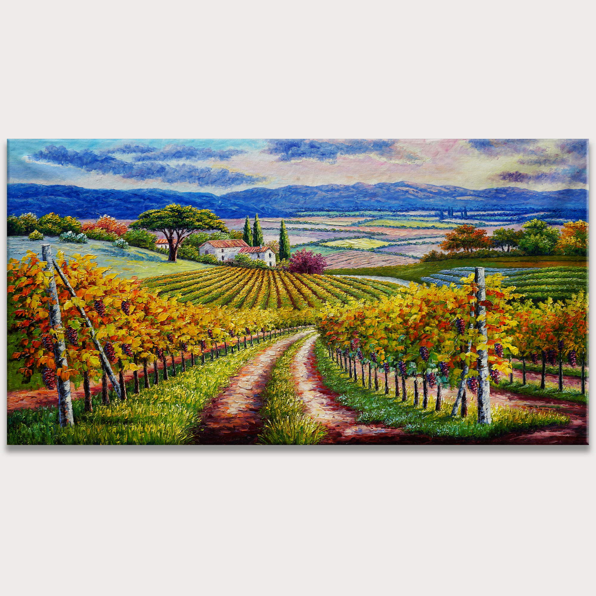 Hand painted Vineyards on the Tuscan hills 90x180cm