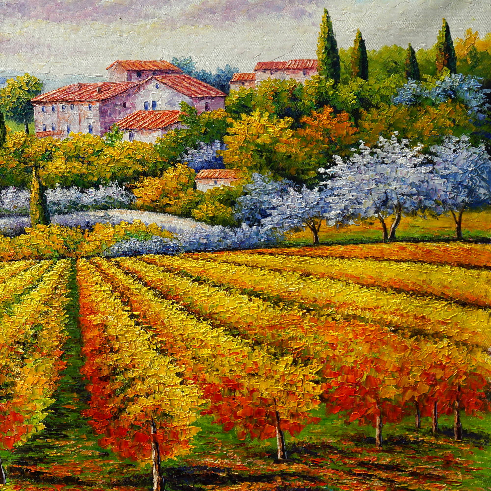 Hand painted Tuscan Landscape Autumn Hills 90x180cm