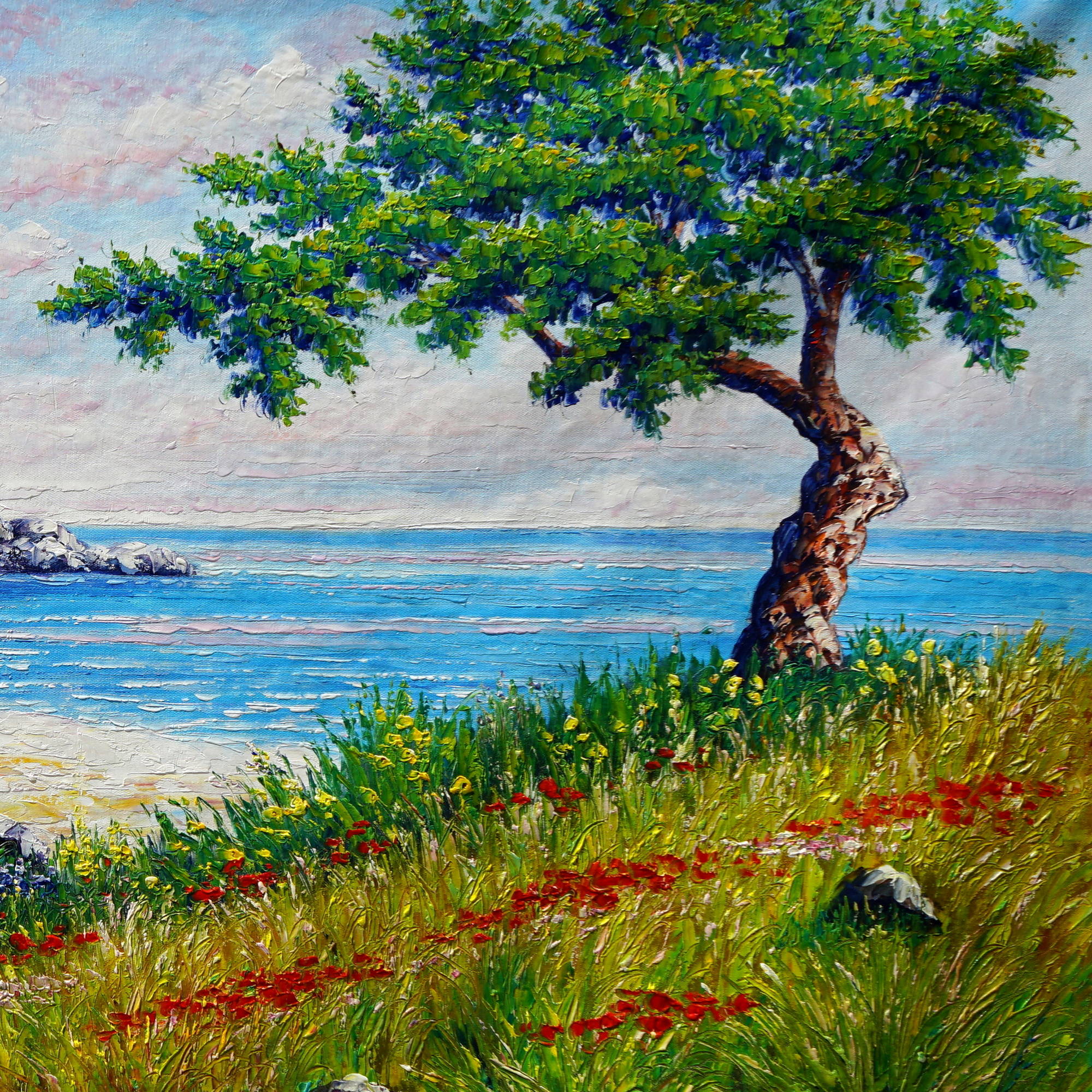 Bateau de plage paysage marin peint à la main 90x180cm