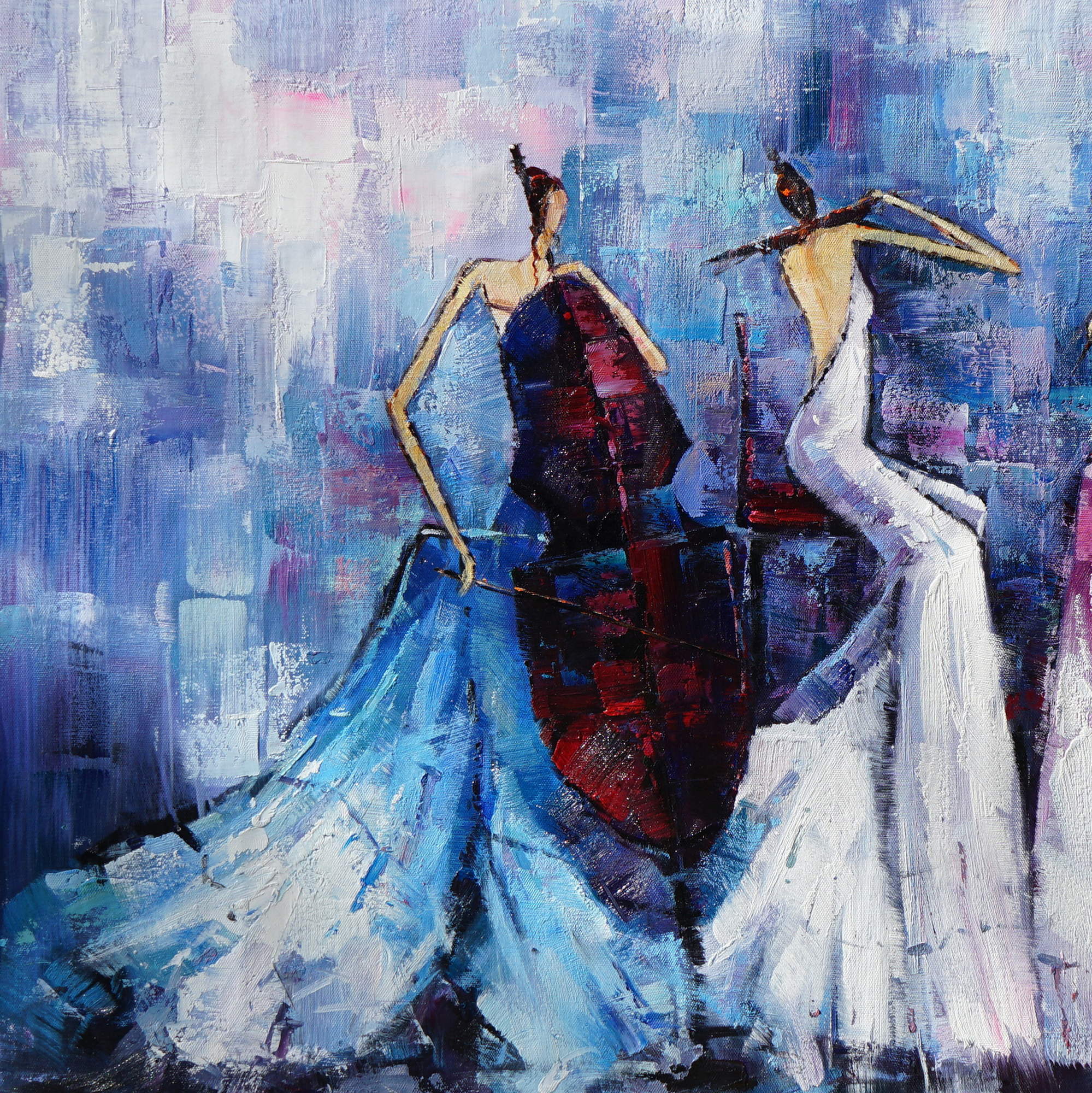 Hand painted Abstract Musicians in elegant clothes 100x150cm