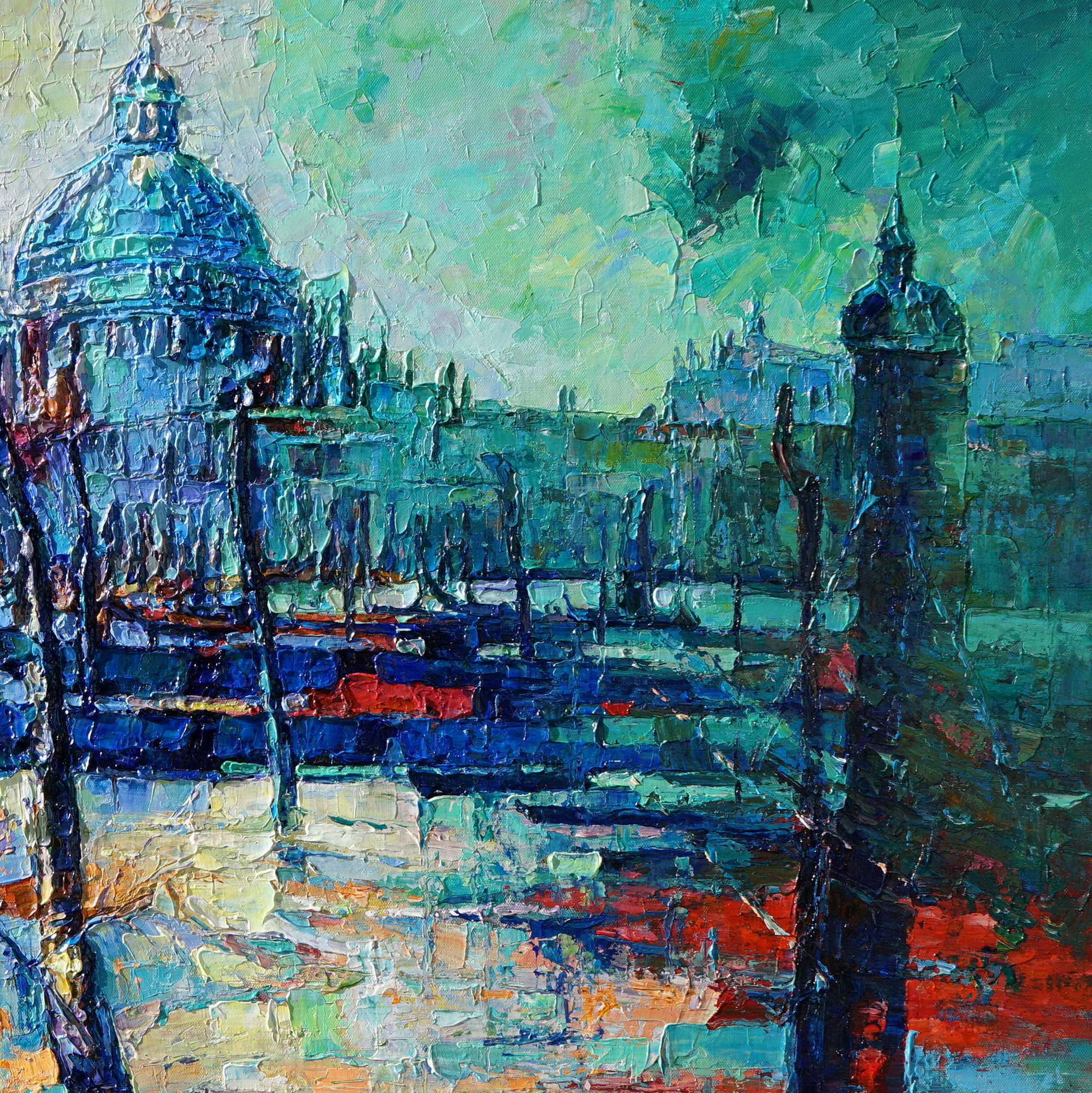 Gondoles abstraites du canal de Venise peintes à la main 100x150cm