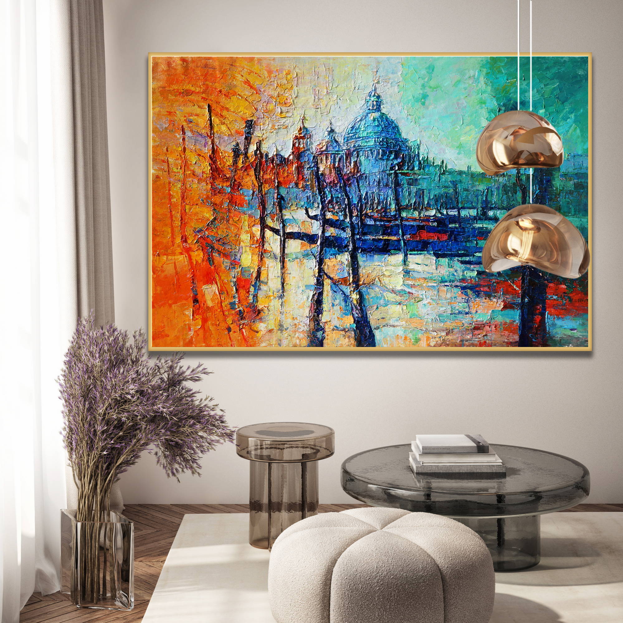 Hand painted Abstract Venice Canal Gondolas 100x150cm