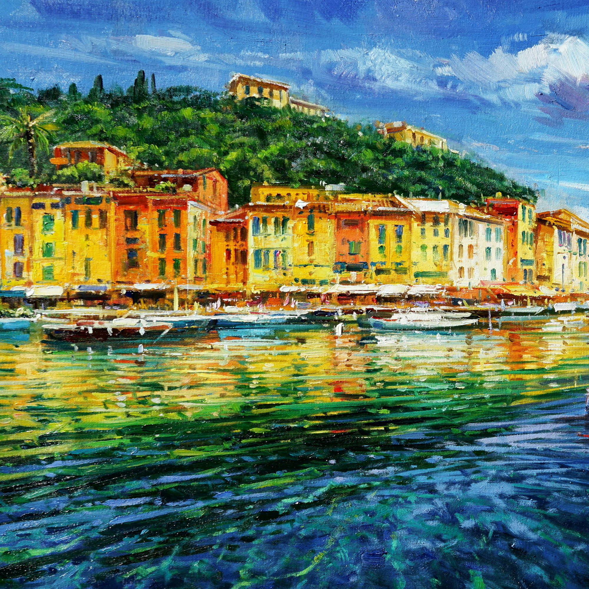 Hand painted Portofino village 75x115cm