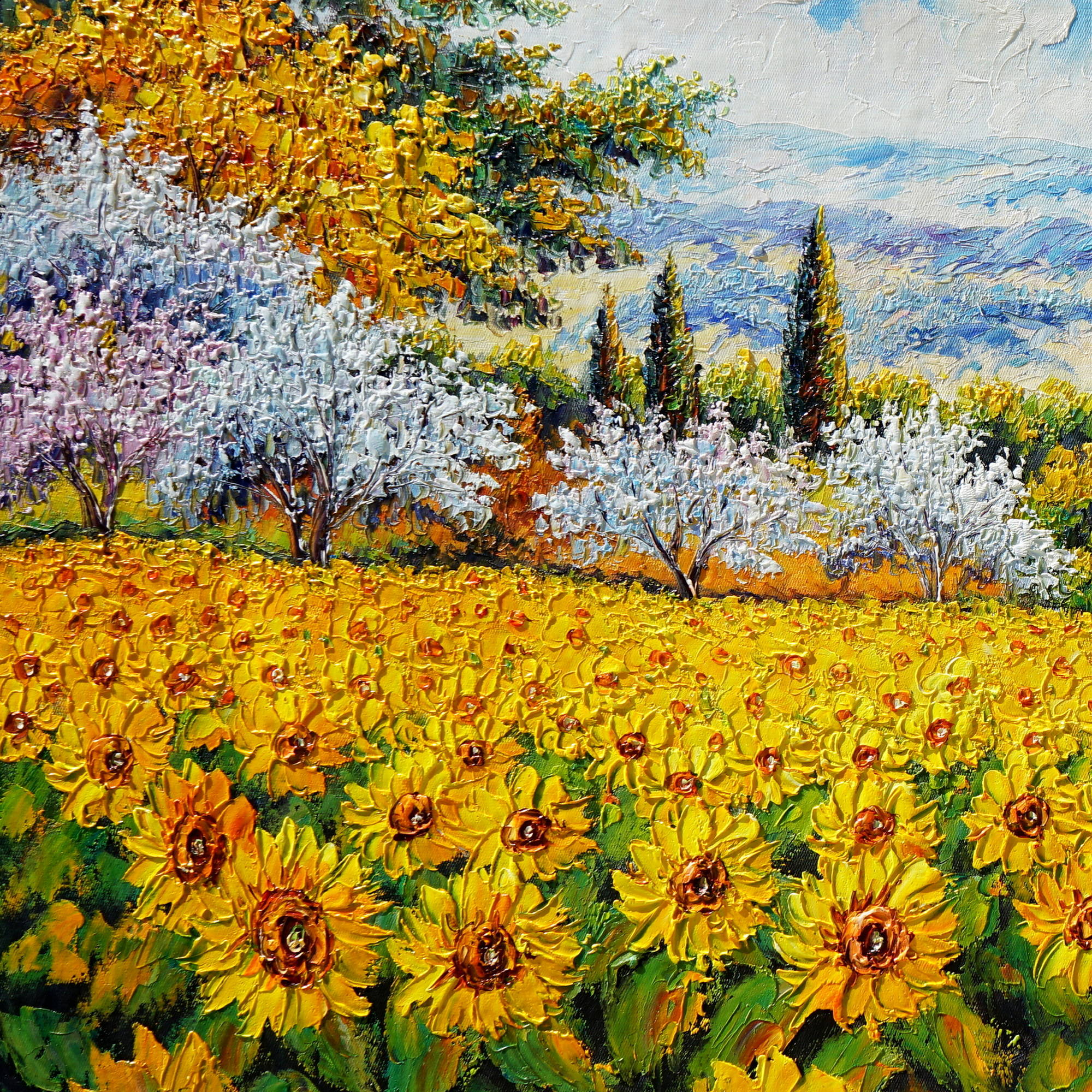 Hand painted Sunflower Fields 60x120cm