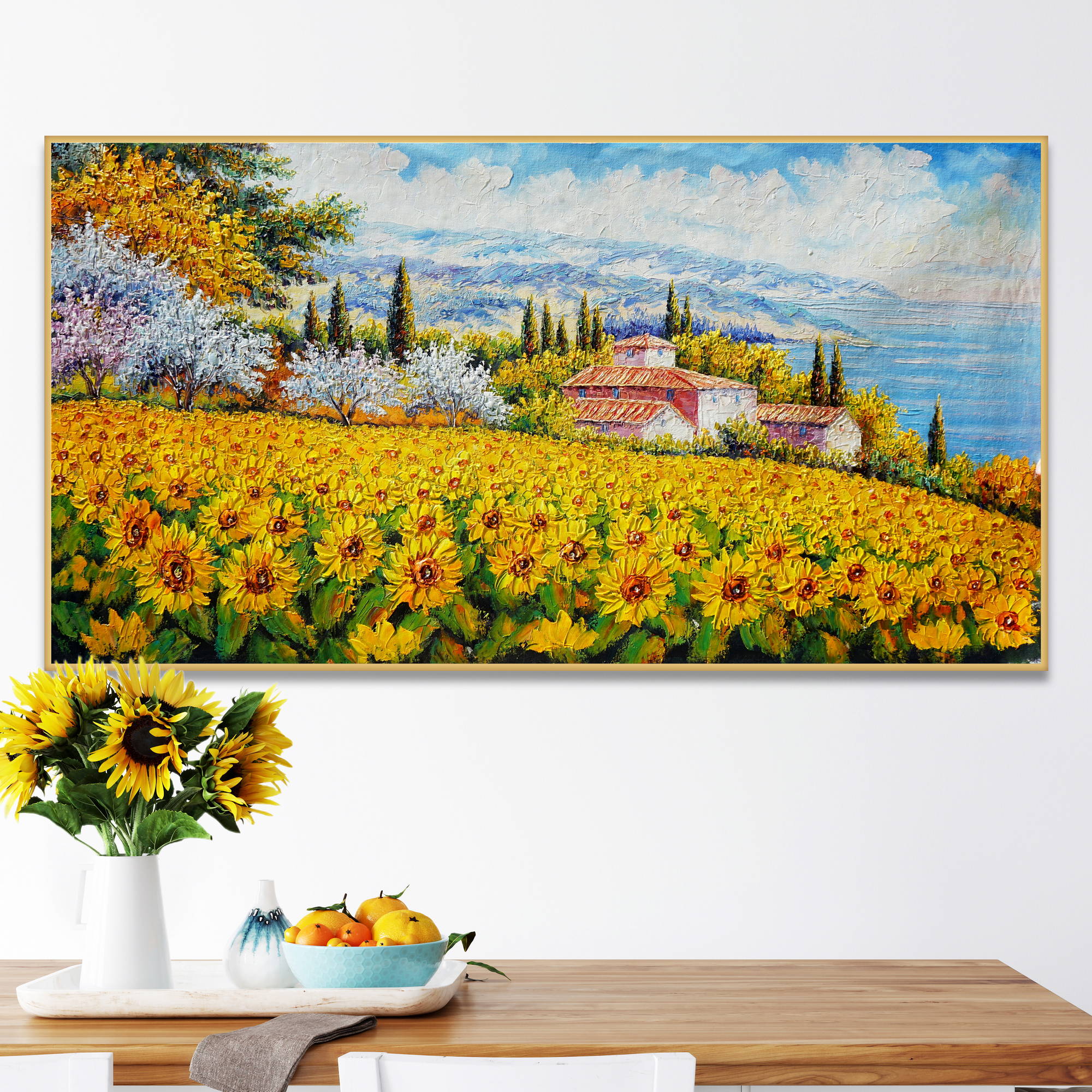 Hand painted Sunflower Fields 60x120cm