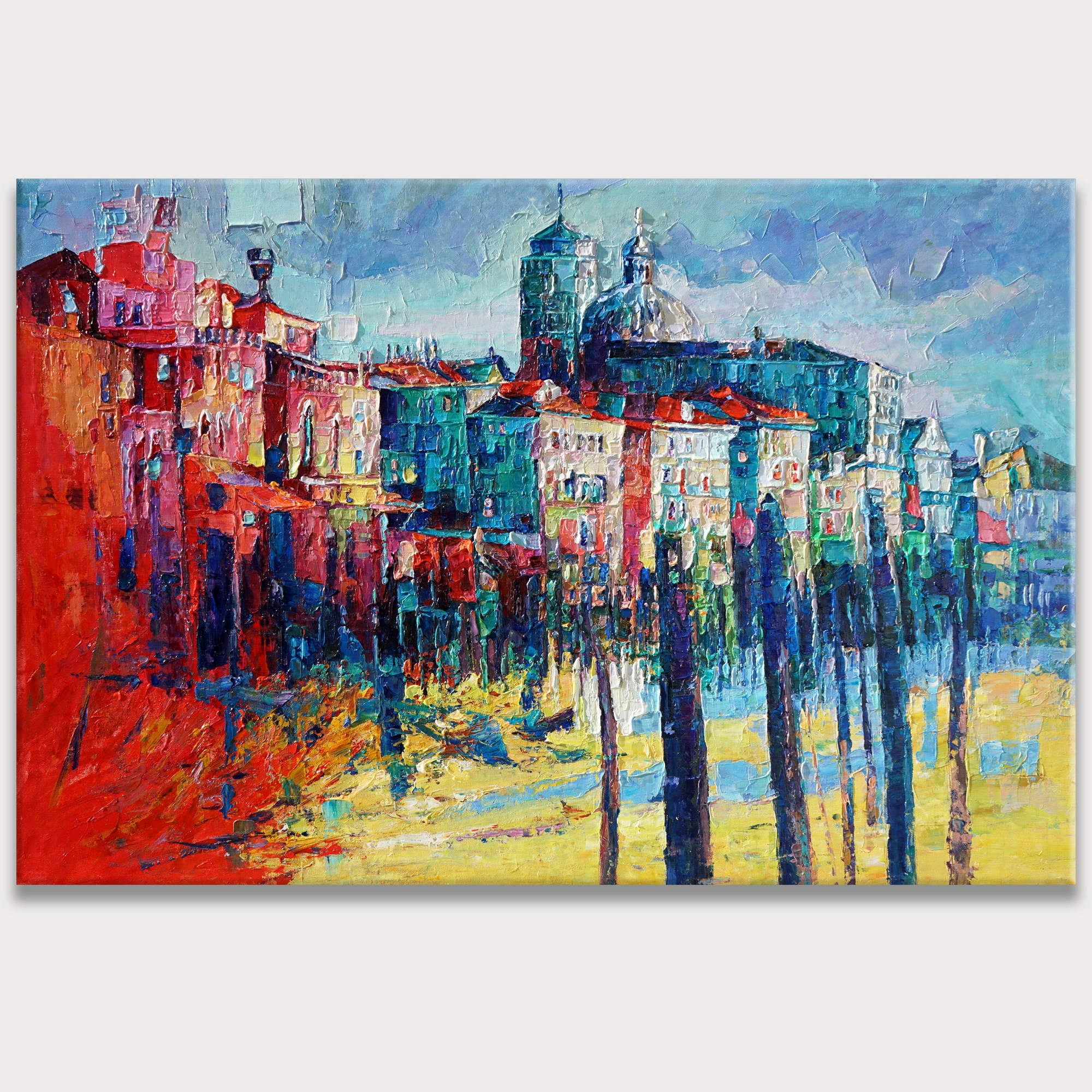 Dipinto a mano Canale Veneziano Astratto 100x150cm
