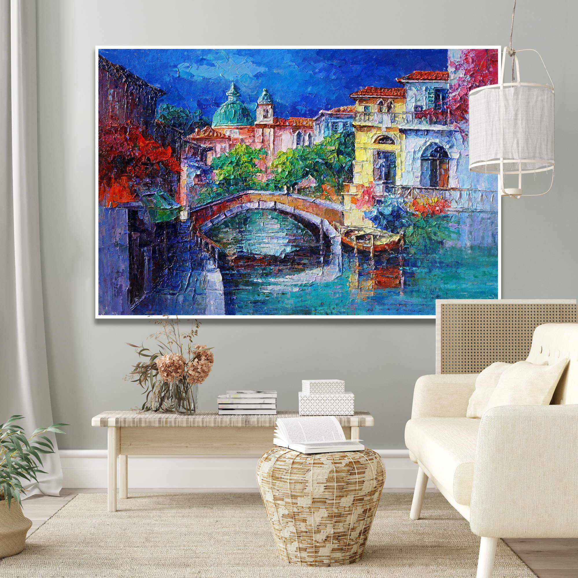 Dipinto a mano Canale Veneziano Astratto 100x150cm