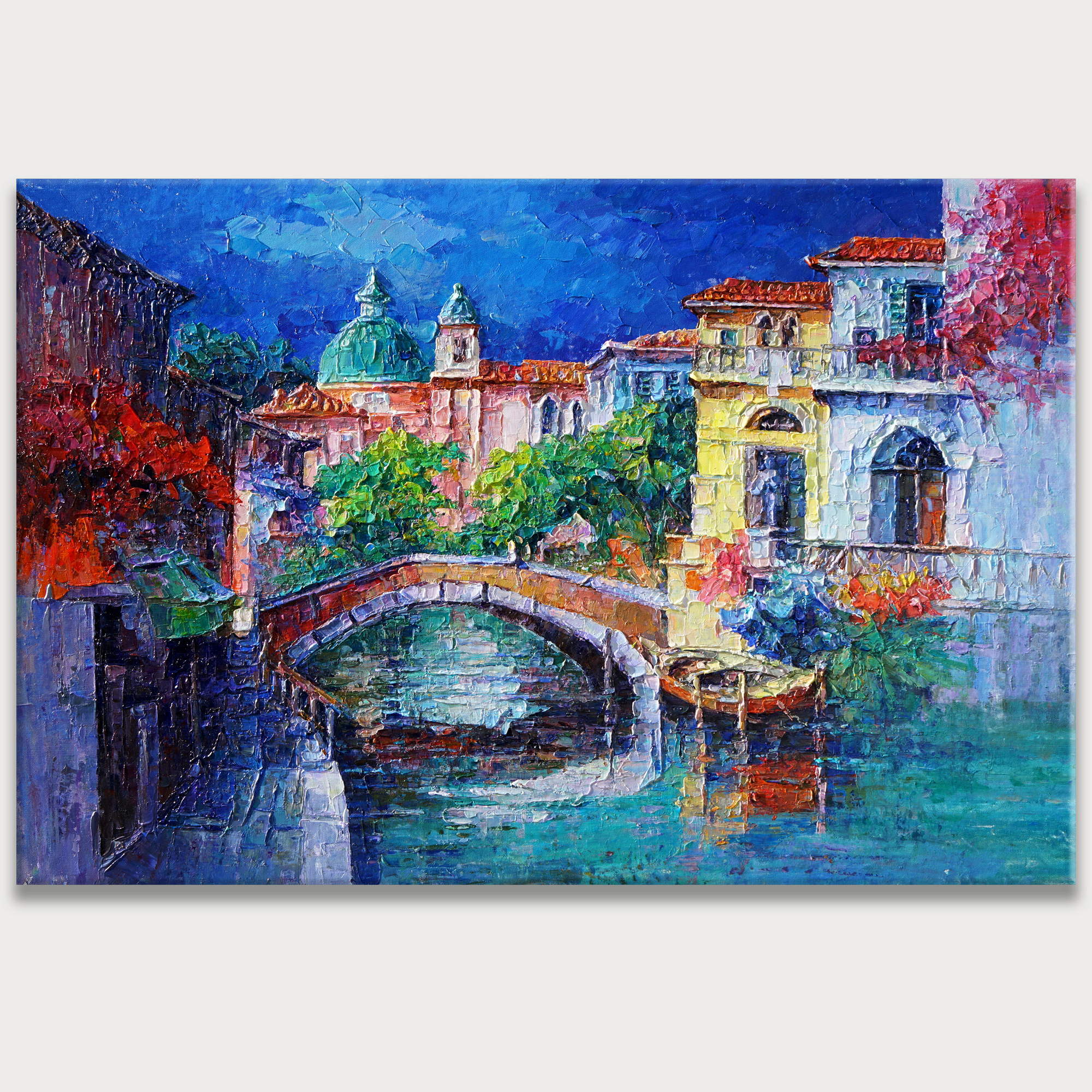 Canal vénitien abstrait peint à la main 100x150cm