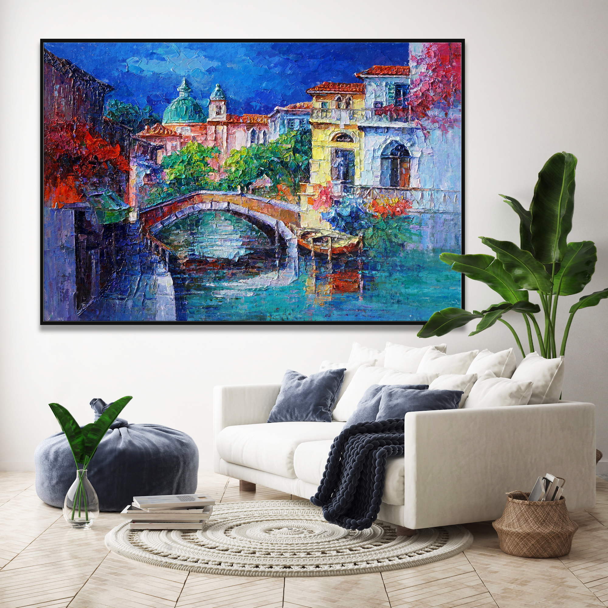 Hand painted Abstract Venetian Canal 100x150cm