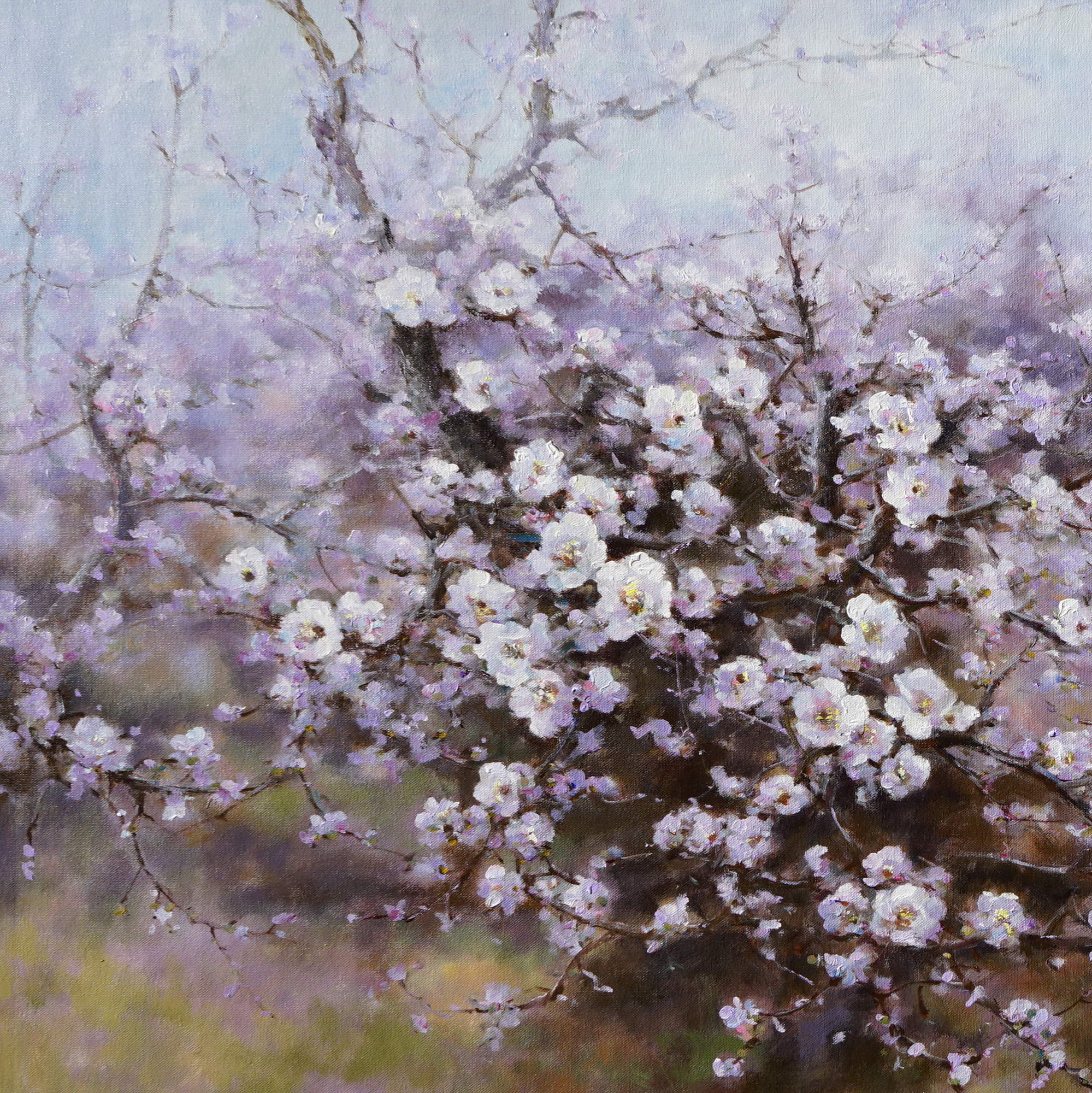 Printemps en fleurs de cerisier peint à la main 100x150cm