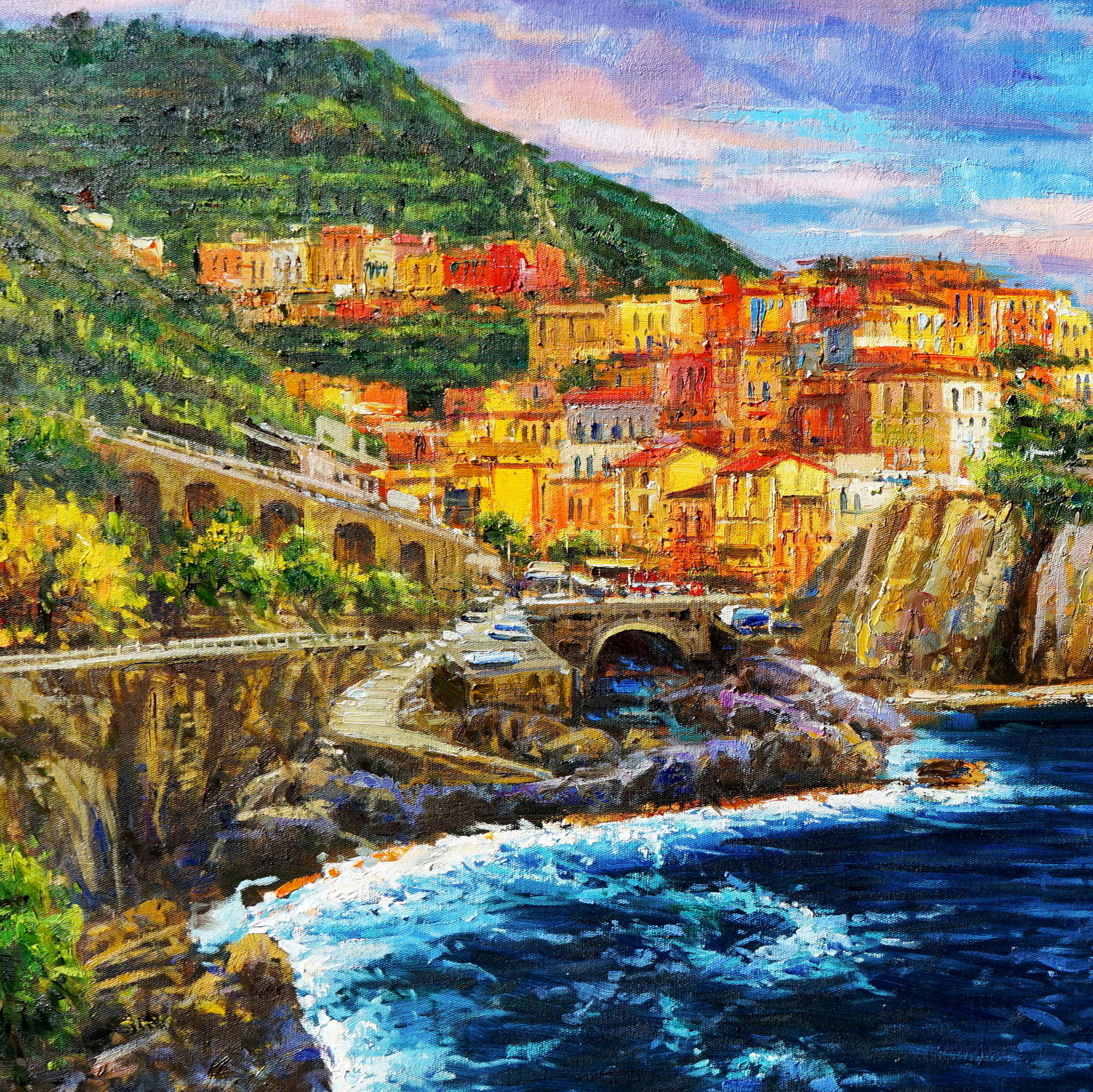Hand painted Cinque Terre Manarola 75x115cm