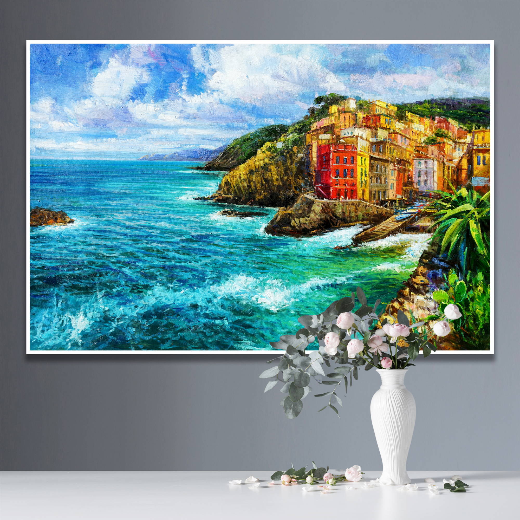 Cinque Terre Riomaggiore peinte à la main75x115cm