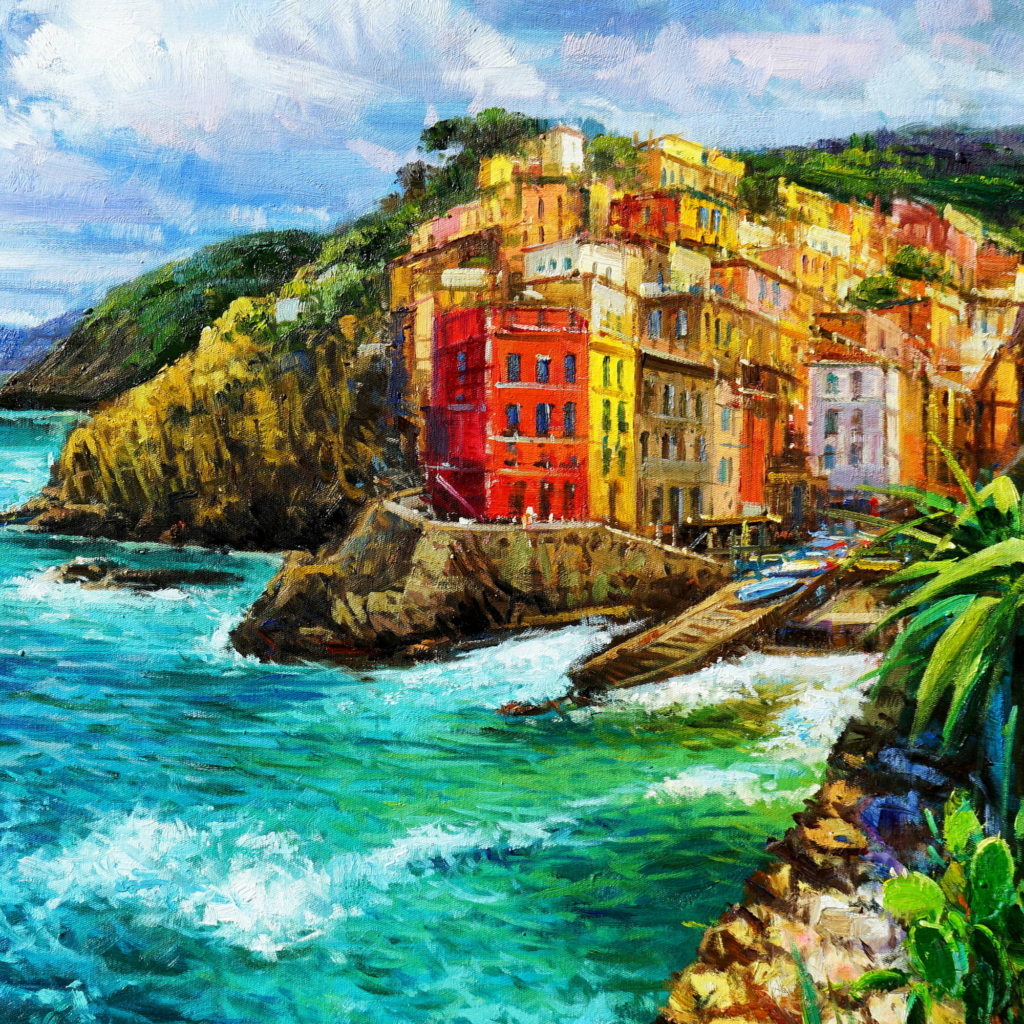 Dipinto a mano Cinque Terre Riomaggiore75x115cm
