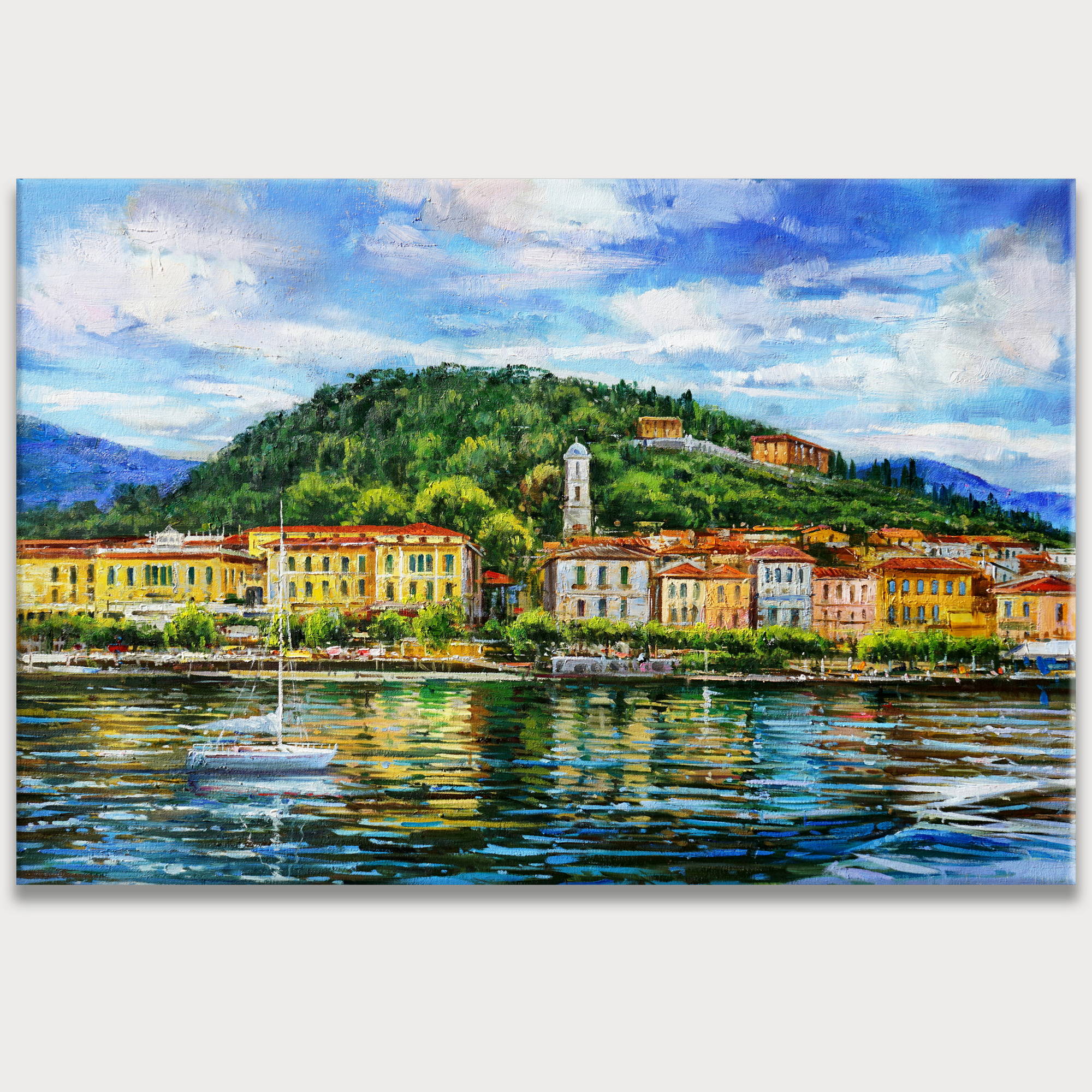 Dipinto a mano Lago di Como Bellagio 75x115cm