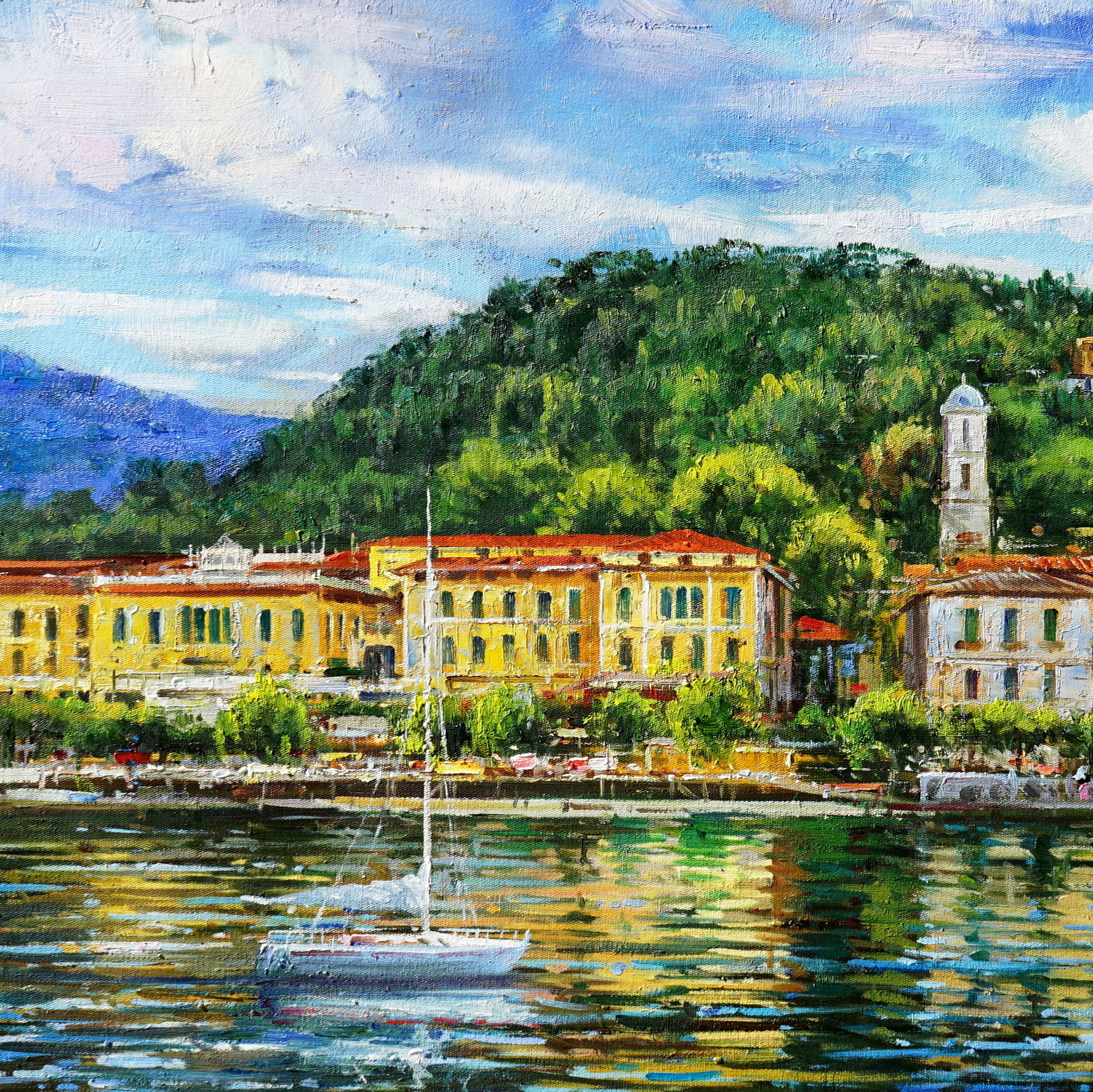 Dipinto a mano Lago di Como Bellagio 75x115cm