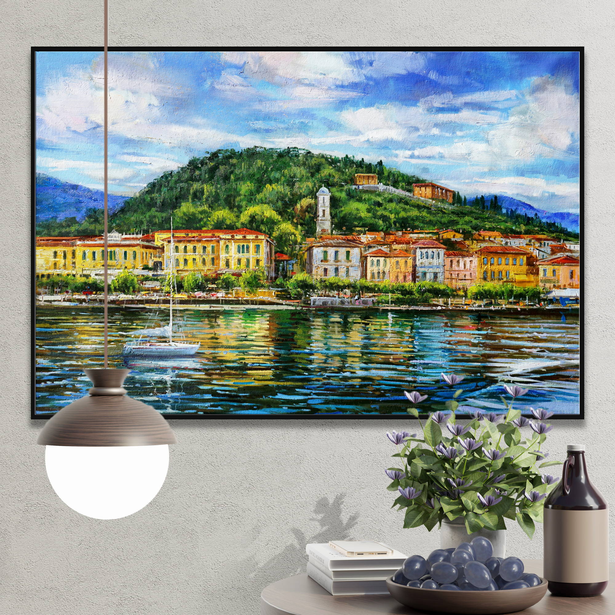 Hand painted Lake Como Bellagio 75x115cm