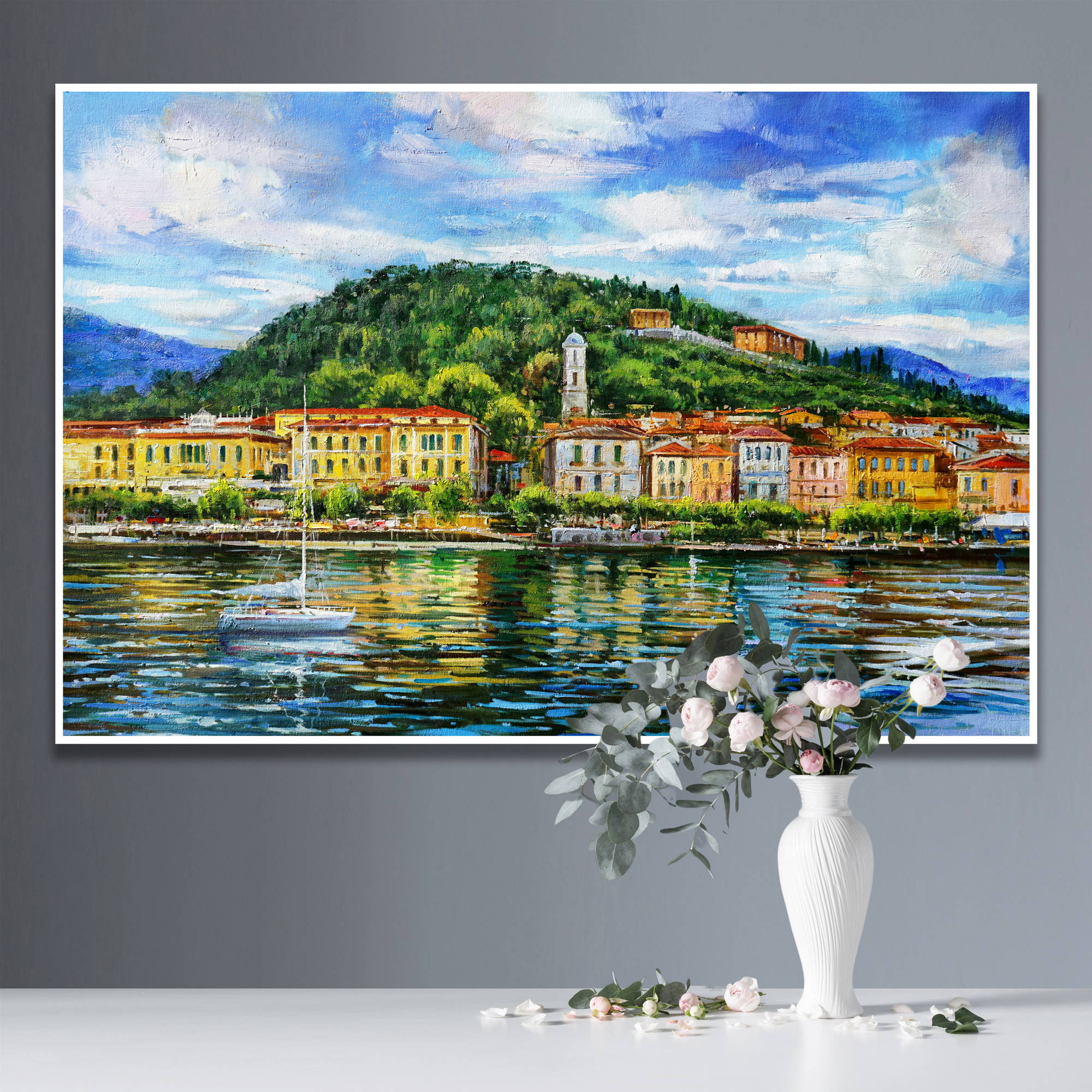 Lac de Côme Bellagio peint à la main 75x115cm