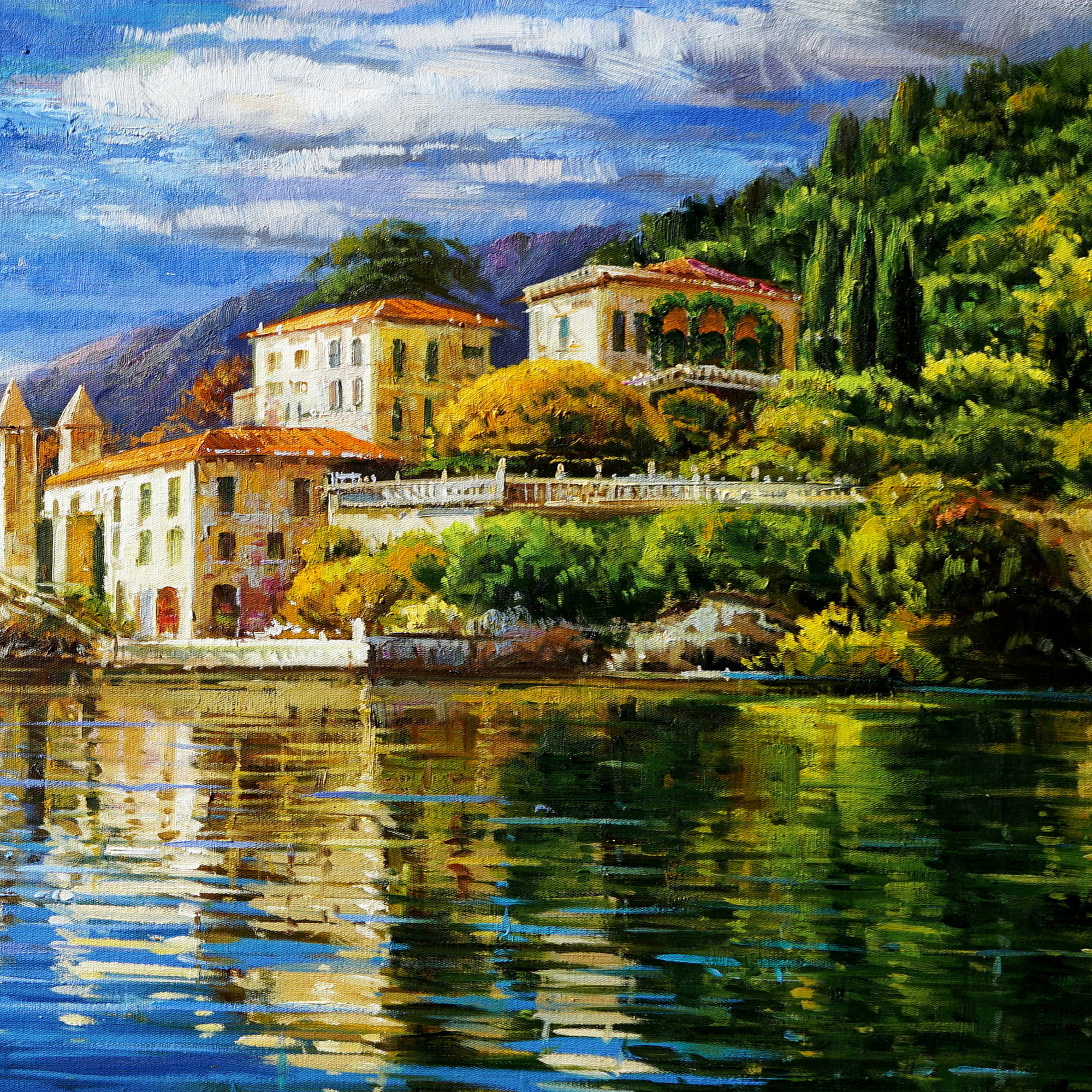 Dipinto a mano Lago di Como Villa del Balbianello 75x115cm