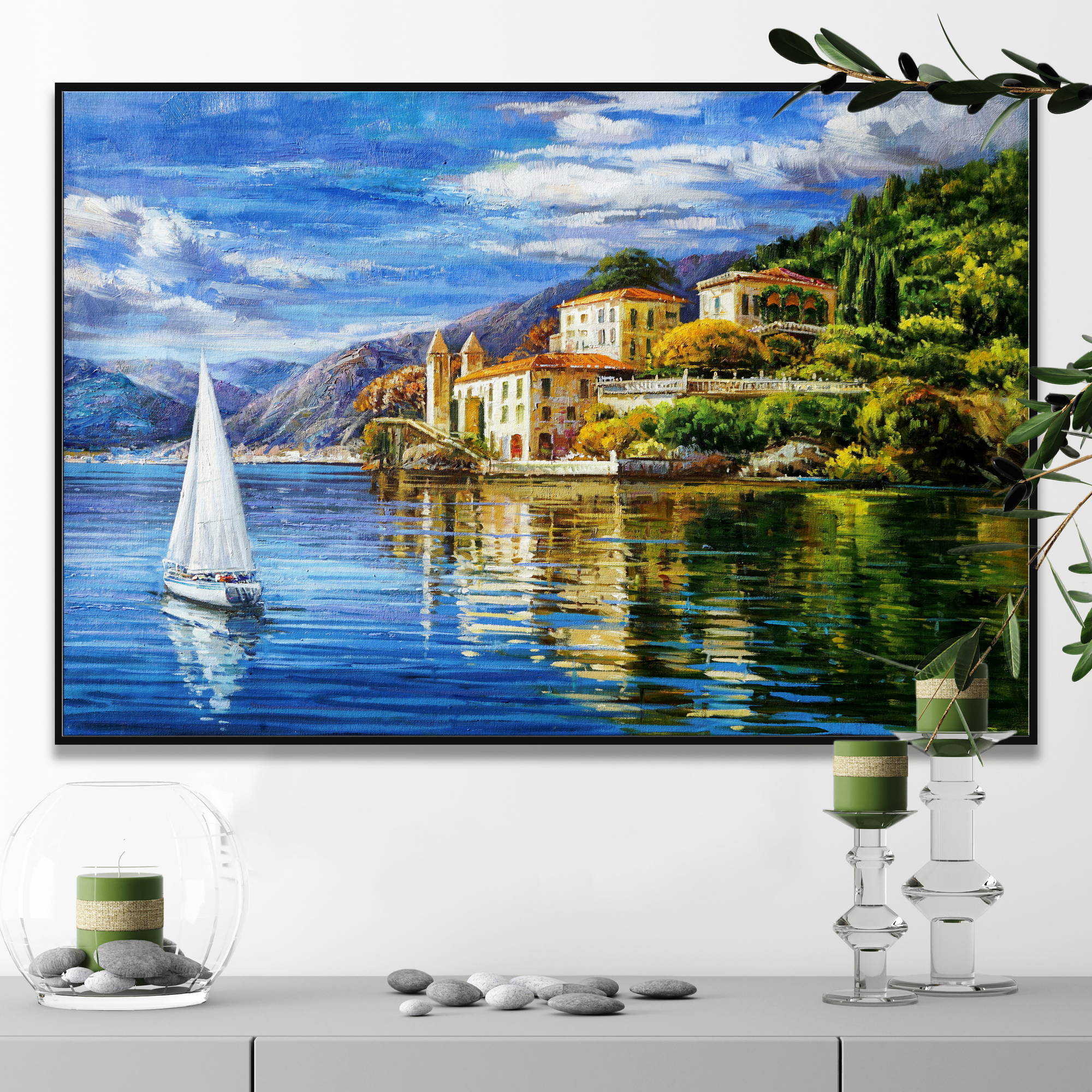 Dipinto a mano Lago di Como Villa del Balbianello 75x115cm